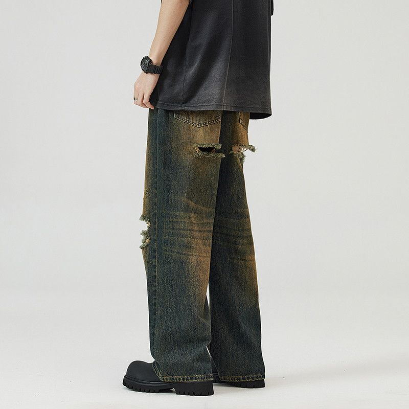Japanese Brand × Vintage Retro broken hole jeans men straight loose pants Size US 32 / EU 48 - 4 Thumbnail