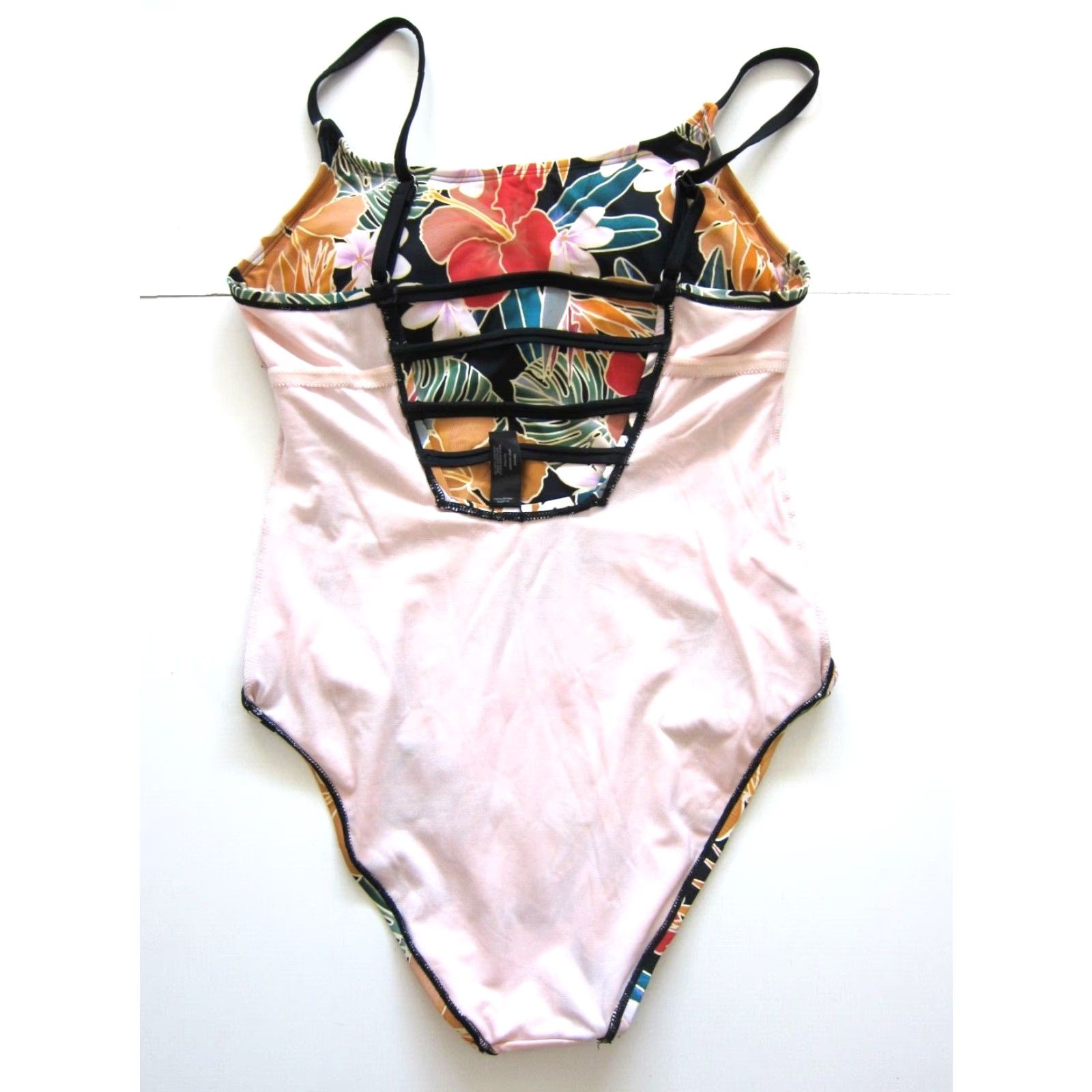 Hurley VINTAGE Hurley Pink Black Green Hawaiian Floral Open Back One Piece Swimsuit Large Size ONE SIZE - 6 Thumbnail