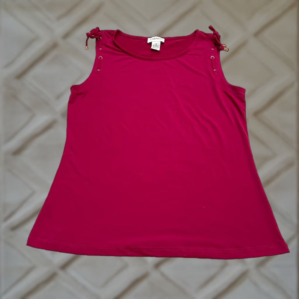 Vintage Carmen Marc Valvo Tank Top Womens M Red Strap Lace Accent Casual Size M / US 6-8 / IT 42-44 - 1 Thumbnail