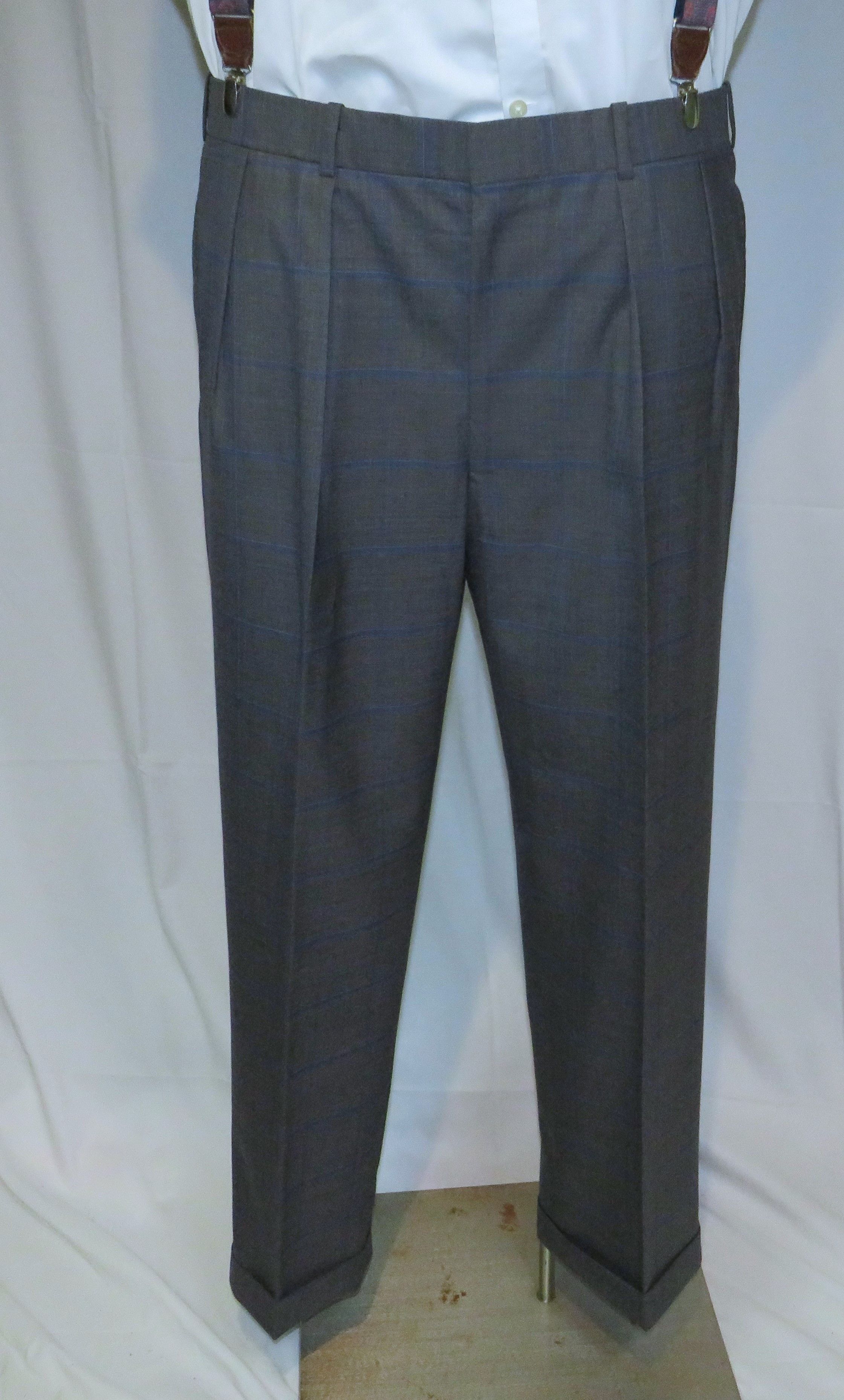 Alan Flusser Custom Made Gray Windowpane Two Button Suit 42L Size 42L - 14 Thumbnail