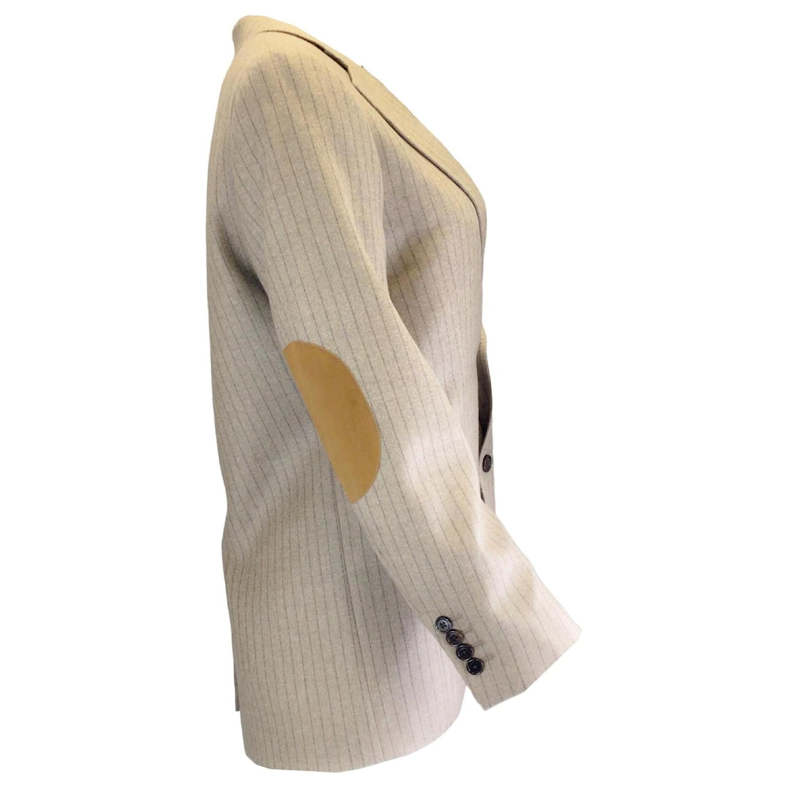 Celine o1bcso1str0824 Garçon Jacket With Elbow Patches in Beige Size XXS / US 00 / IT 34 - 2 Thumbnail
