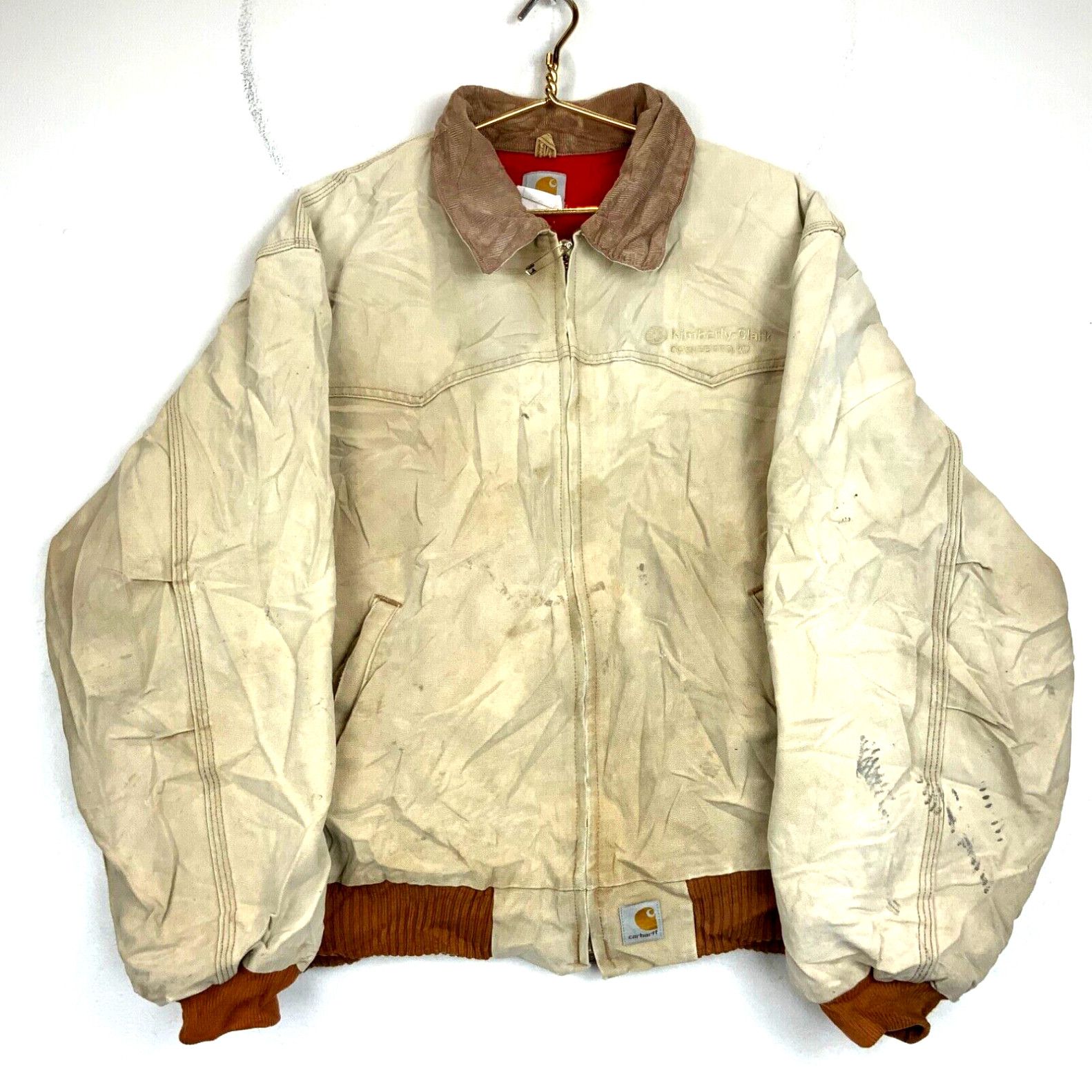 image of Carhartt Canvas Quilted Santa Fe Full Zip Work Jacket Size XL Brown Workwear in White, Men's