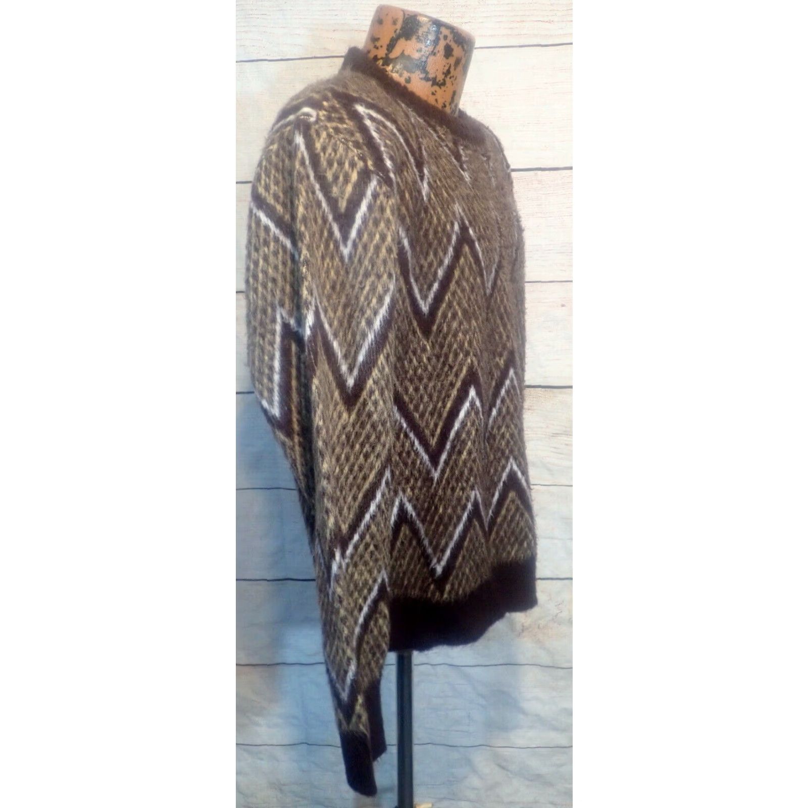 Vintage VINTAGE 80s Lawrence Knitwear Mens M Brown Acrylic Fuzzy Sweater Nordic Southwestern Kurt Cobain Style Size US M / EU 48-50 / 2 - 2 Thumbnail