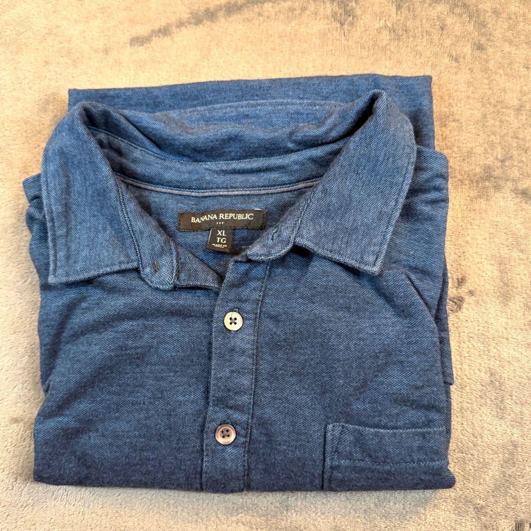 Banana Republic Banana Republic Polo Shirt Blue Heathered Cotton Short Sleeve with Pocket XL Mens Buttoned Chest Pocket Casual Business Shirts Size US XL / EU 56 / 4 - 2 Thumbnail