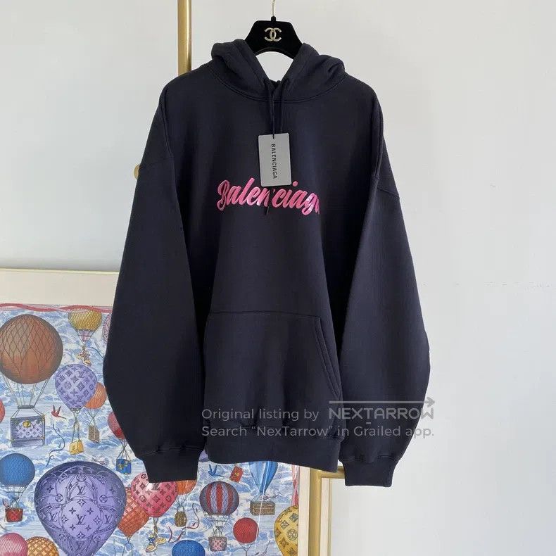 Balenciaga Balenciaga Black Lettering Logo Hooded Sweatshirt Size US M / EU 48-50 / 2 - 1 Thumbnail