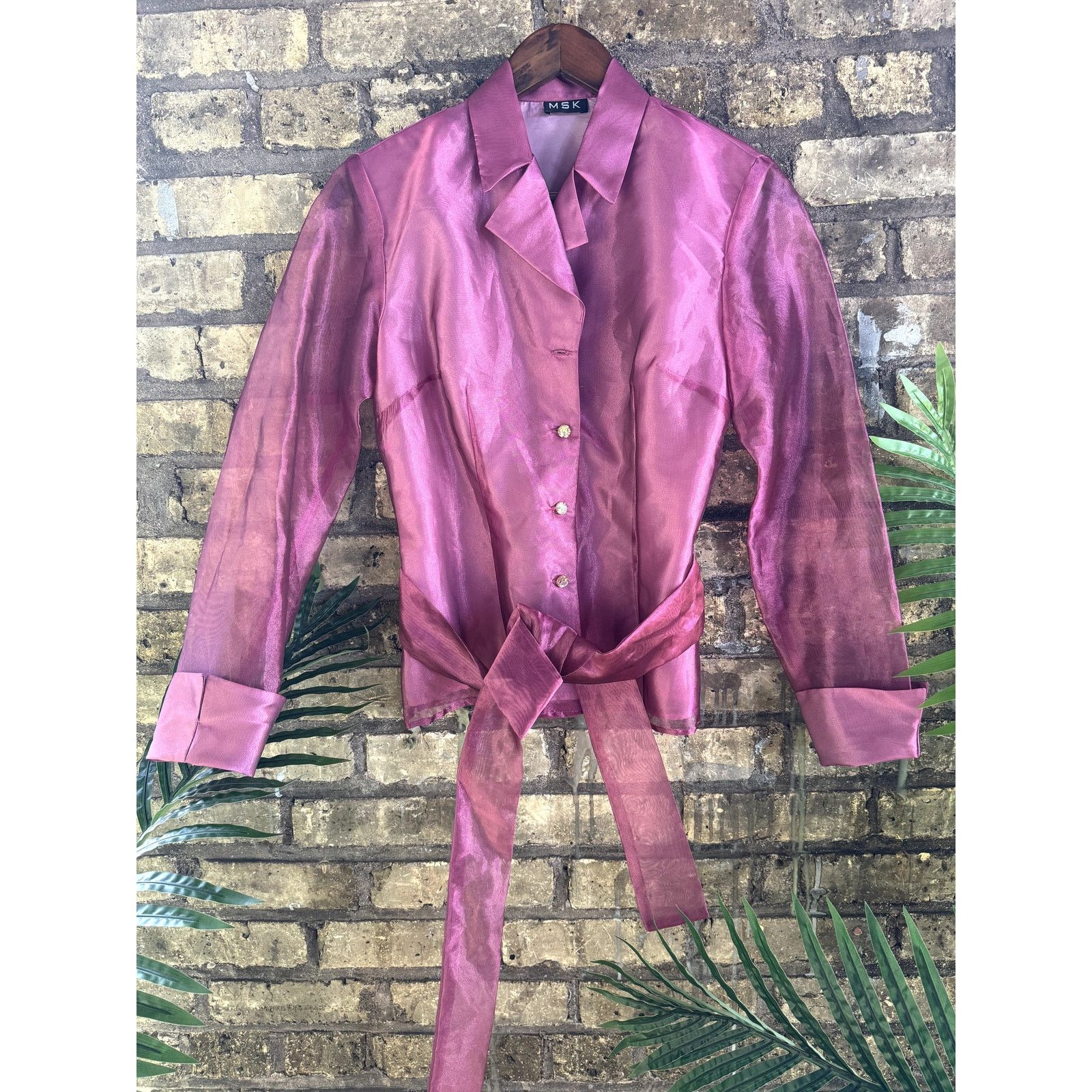 Vintage MSK Magenta Sheen Silk Button Blouse Size S / US 4 / IT 40 - 1 Preview