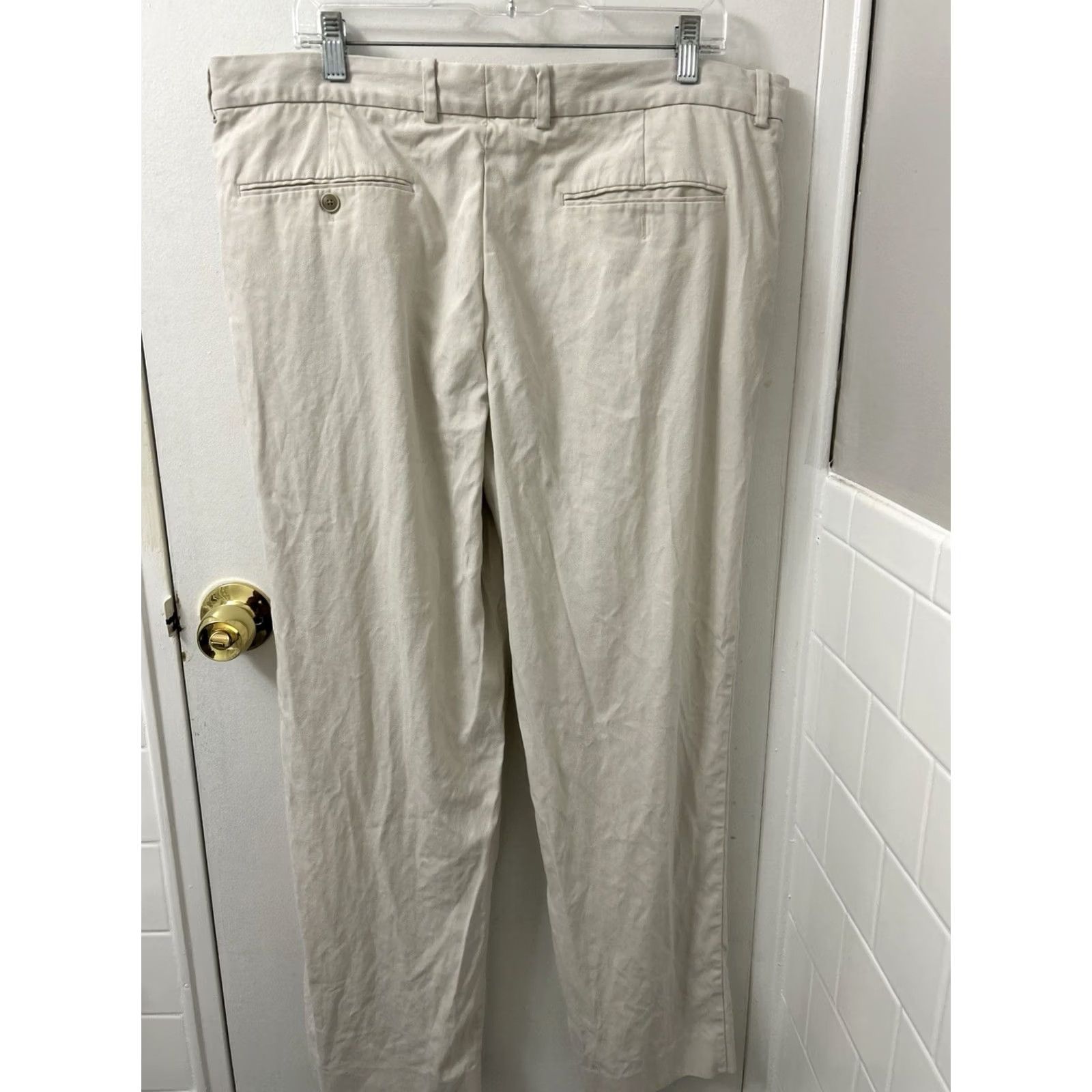 Tommy Bahama Tommy Bahama Pants Mens 38x31 Beige Silk Chino Herringbone Flat Front Logo Zipper Button Trousers Size US 38 / EU 54 - 6 Thumbnail