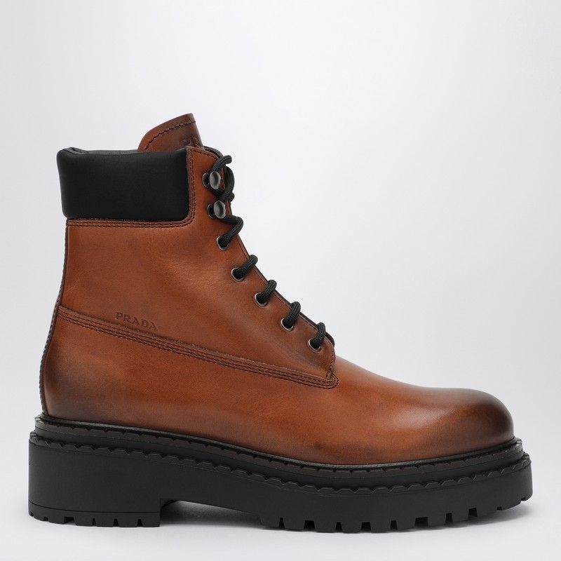 Prada Prada Cognac-Coloured Ankle Boots In Leather And Re-Nylon Size US 6 / IT 36 - 1 Thumbnail