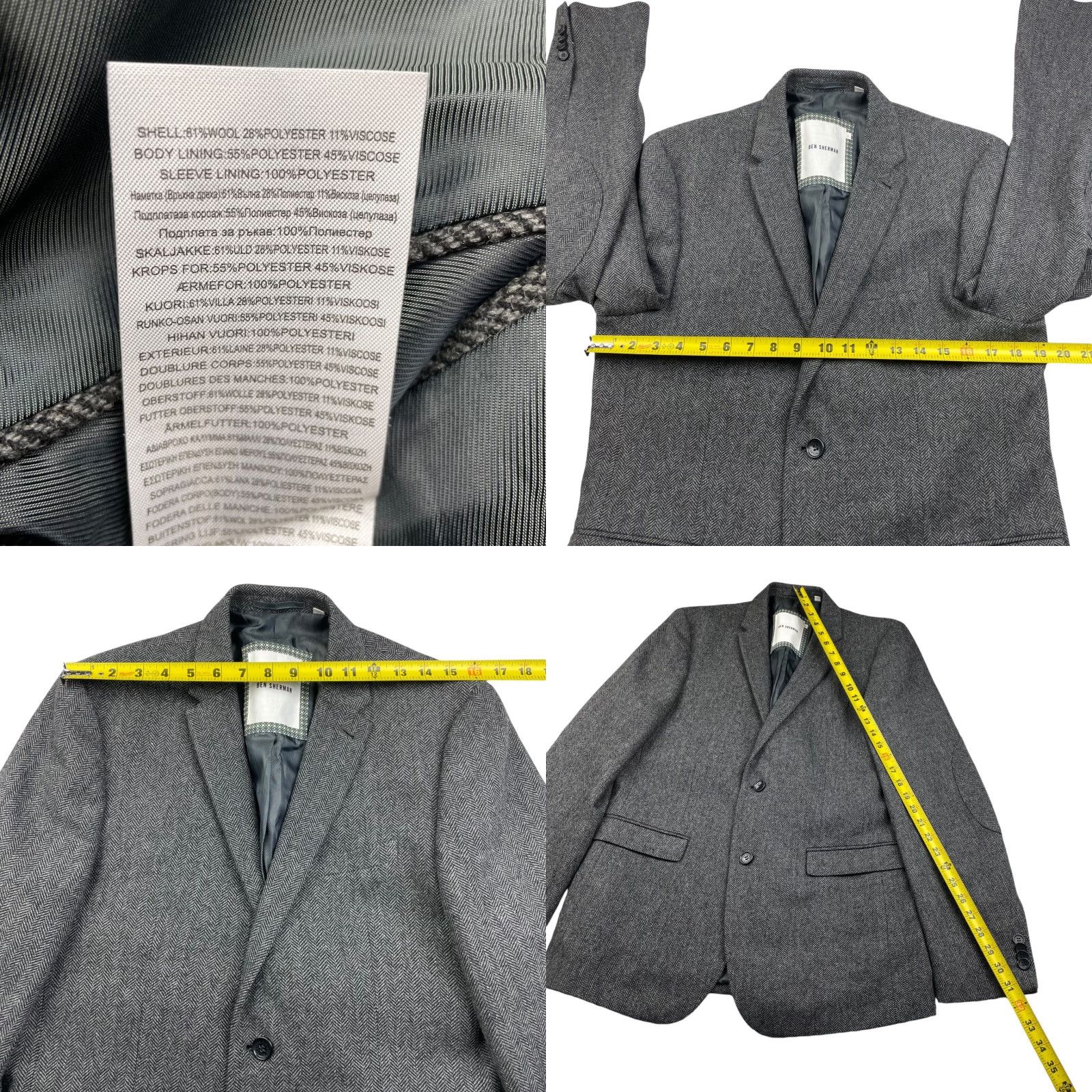 Ben Sherman Ben Sherman Blazer Jacket Men L Tweed Black/White Herringbone 2-Button Notch Wool Polyester Visco… Size 42R - 8 Thumbnail