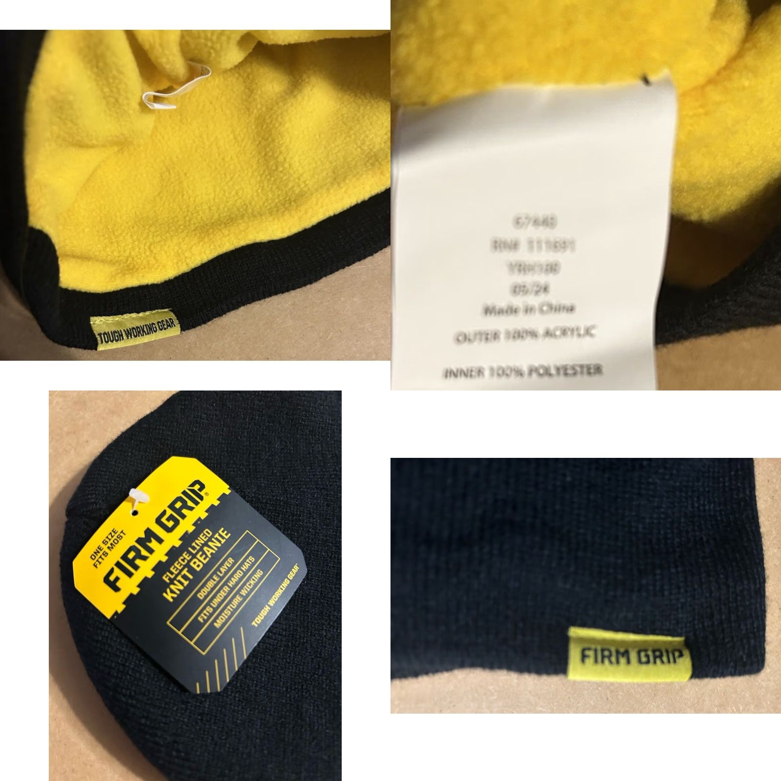 Vintage Firm Grip Beanie Knit Cap Hat One Size Black Fleece Lined Men Knit Winter 2024 New with Tags Size US M / EU 48-50 / 2 - 9 Thumbnail