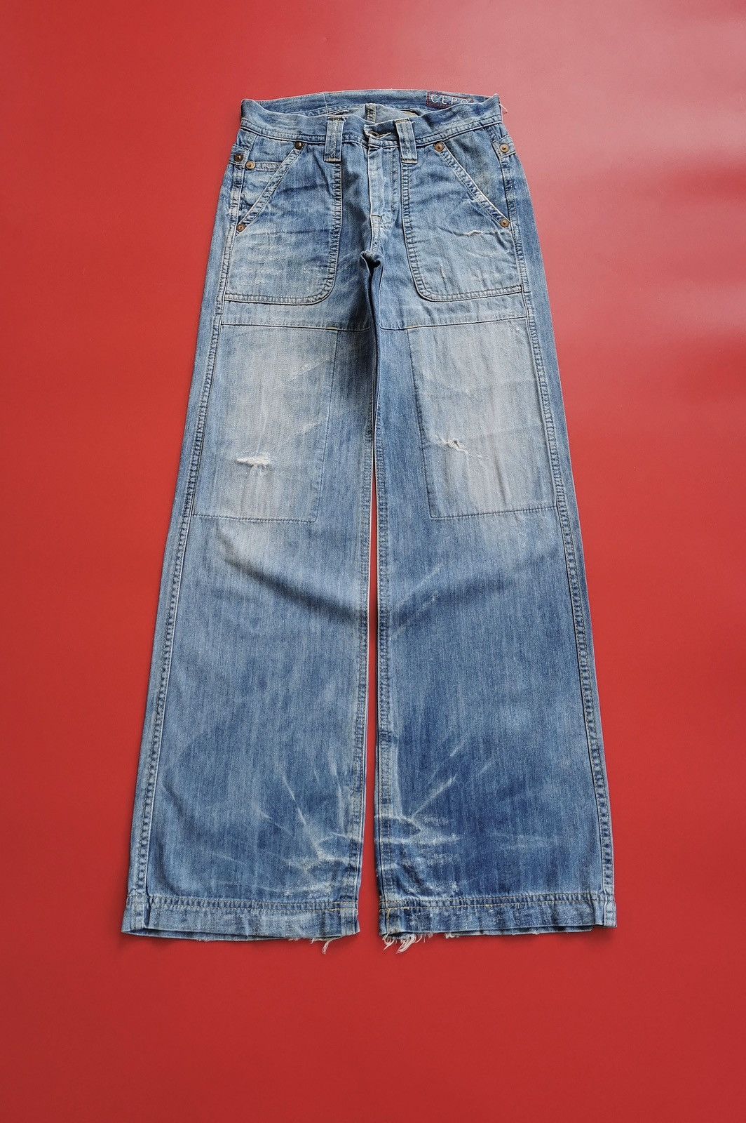 Japanese Brand Cepo Wide Flared Double Knee Distressed Jeans Size US 28 / EU 44 - 1 Thumbnail