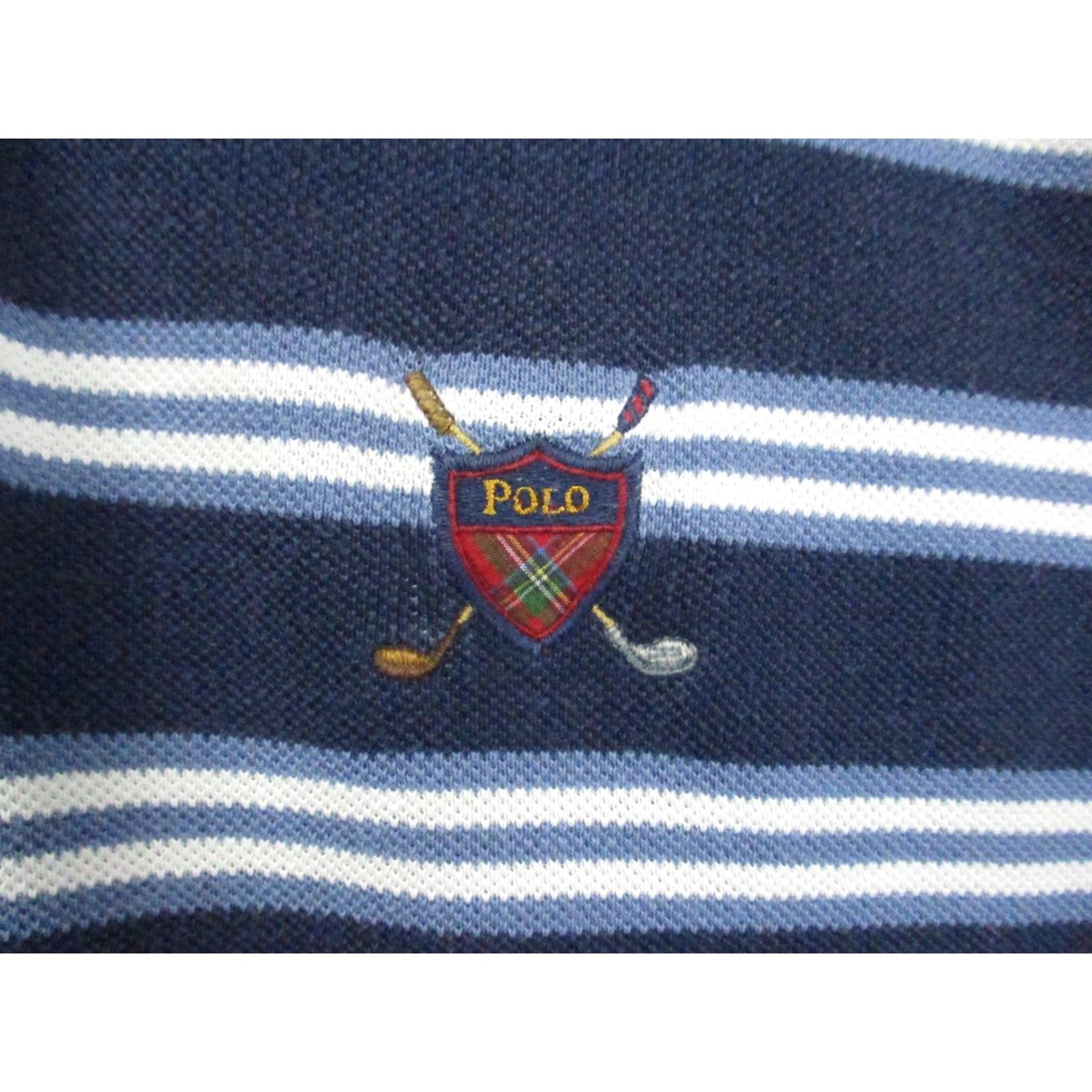 Polo Ralph Lauren Vintage Polo Ralph Lauren Polo Shirt Mens Large Blue Stripe Rugby Golf Shield USA Shirt Size US L / EU 52-54 / 3 - 2 Thumbnail