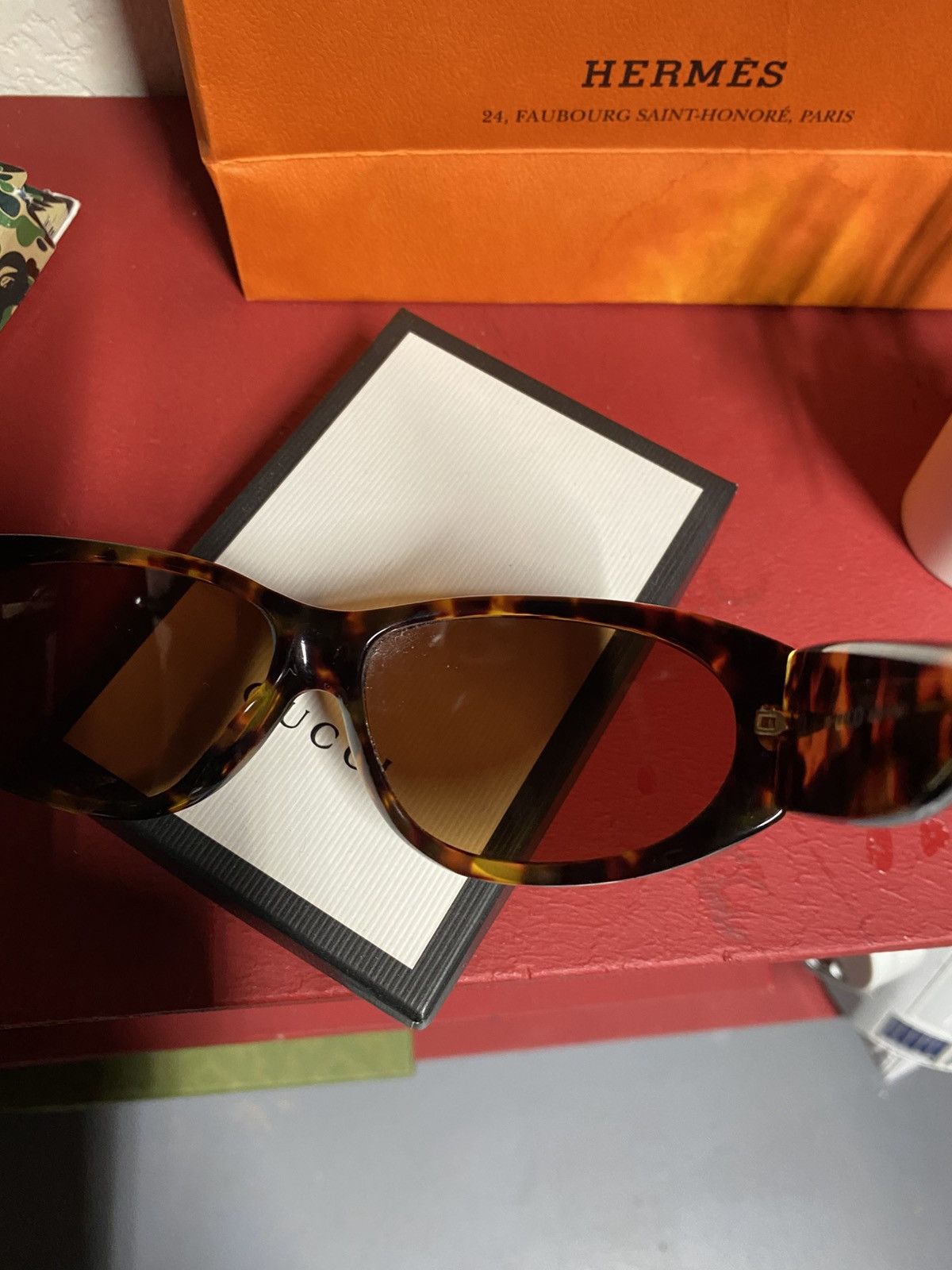Designer Gucci Square Sunglasses Brown Rectangle Shades Preowned Size ONE SIZE - 5 Thumbnail