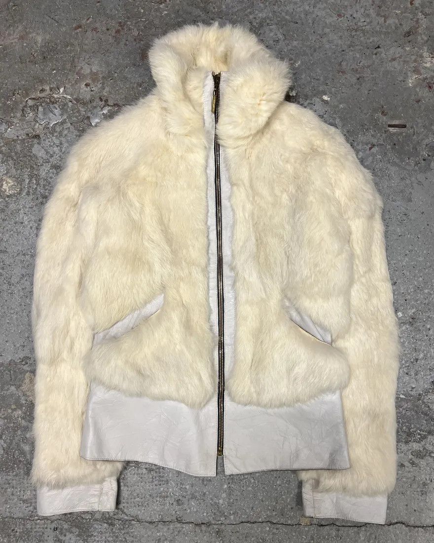 2000s Cavalli Creamy Rabbit Fur Avant-garde Leather Jacket