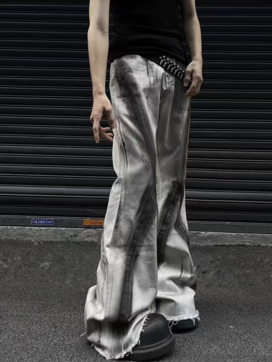 Japanese Brand × Jean Street vintage dirty white graffiti baggy jeans Size US 34 / EU 50 - 1 Thumbnail