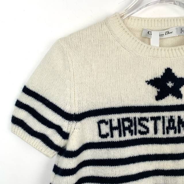 Dior Christian Dior Womens Ivory & Black Striped Wool Short Sleev Size XS / US 0-2 / IT 36-38 - 3 Thumbnail