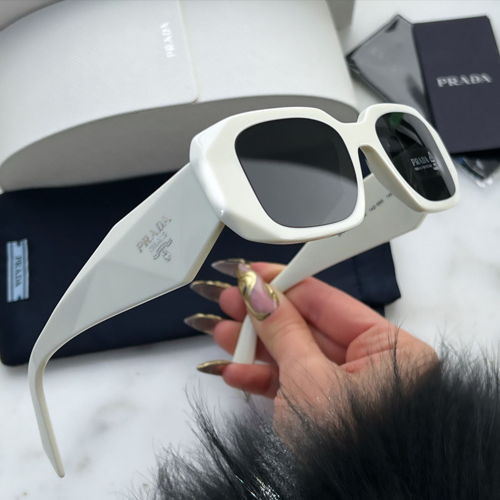 Prada NEW Prada PR17WS Sunglasses in White Talc Size ONE SIZE - 1 Thumbnail