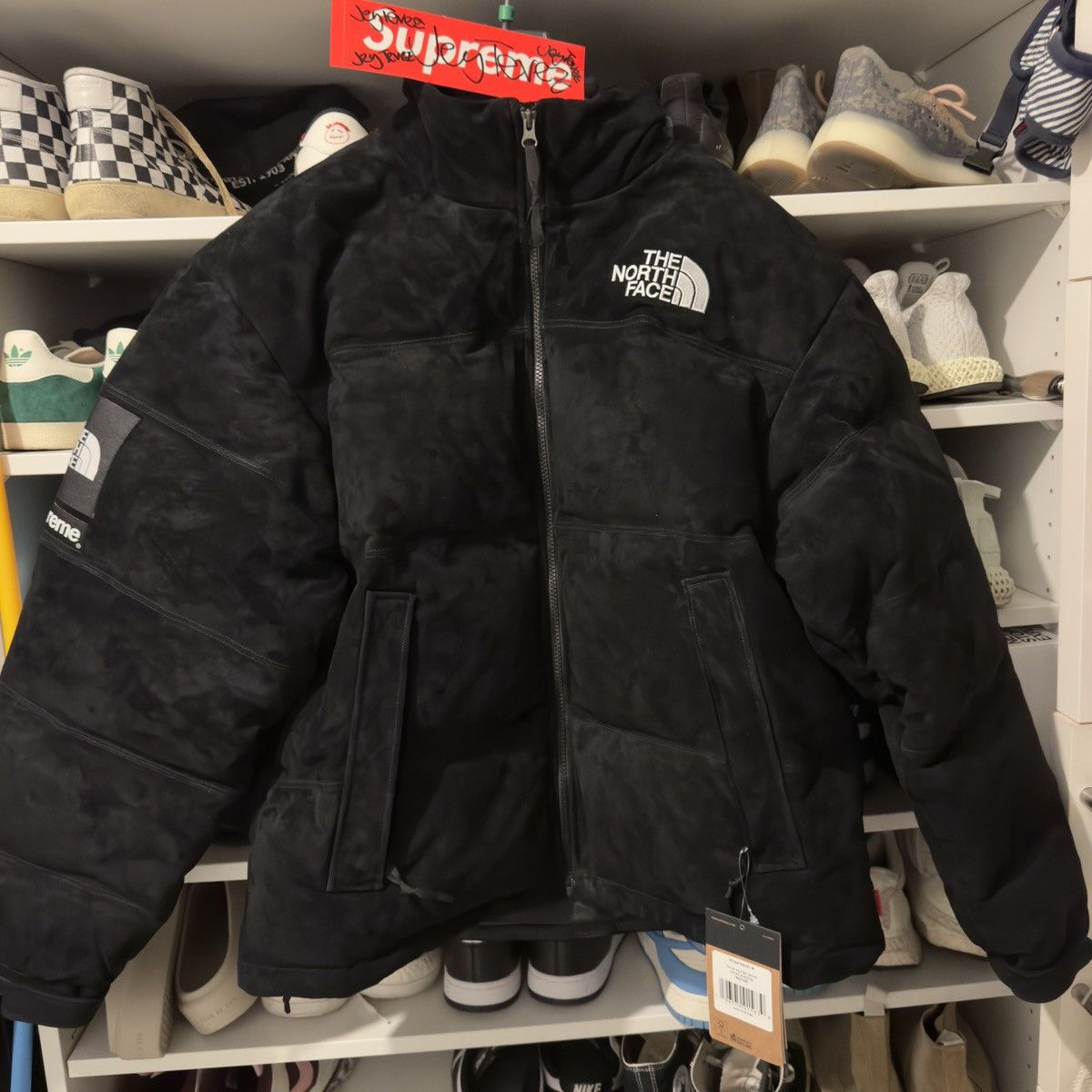 image of Supreme/the North Face Suede Nuptse Jacket in Black, Men's (Size Medium)