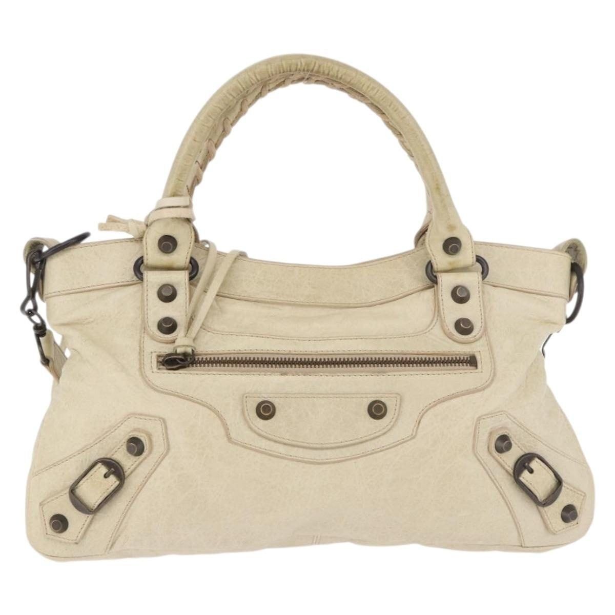 Balenciaga Leather The First Handbag White, Women's