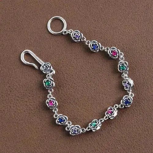 Jewelry x Sterling Silver Multicolor Flower Chain Bracelet, Men's