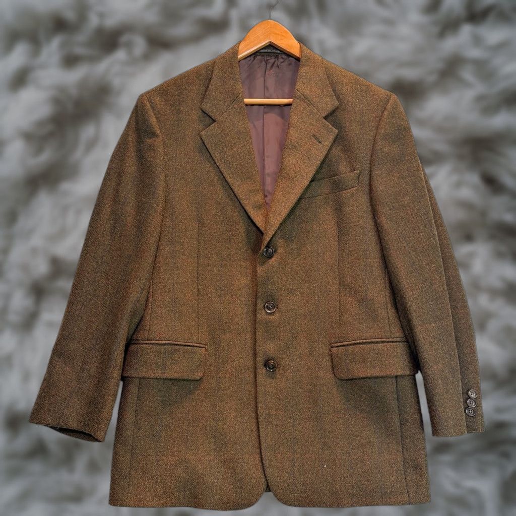 Vintage VINTAGE Mickey Spatz Blazer Mens M Tweed Brown Mid-Length Button Collar Spread Classic 90s Jacket Coat City Casual Travel] Size 40R - 1 Thumbnail