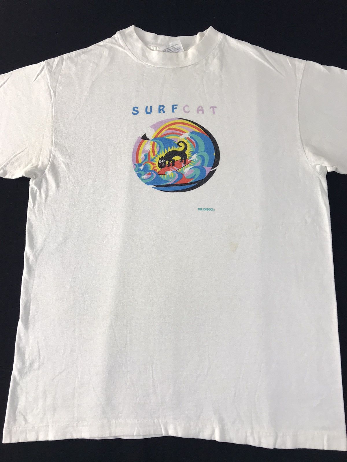 Vintage 80s Surf Cat Hawaii Nicholas Black Dr Diego Line Tee Size US M / EU 48-50 / 2 - 3 Thumbnail