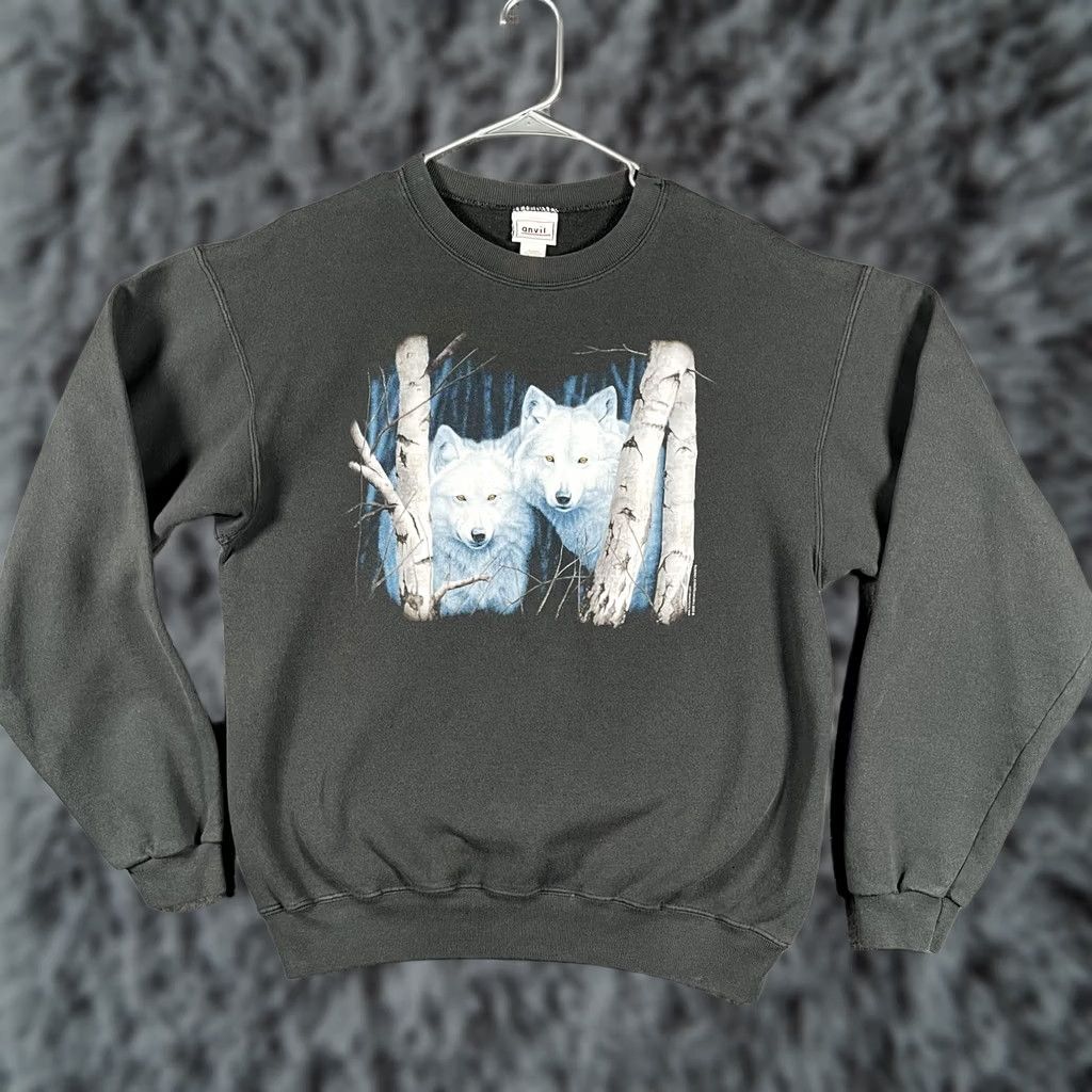 Anvil VINTAGE Anvil Sweatshirt Mens M Gray White Wolves Forest Graphic 90s Shirt Mens Gray Wolves Forest Graphic Sweatshirt Size US M / EU 48-50 / 2 - 1 Thumbnail