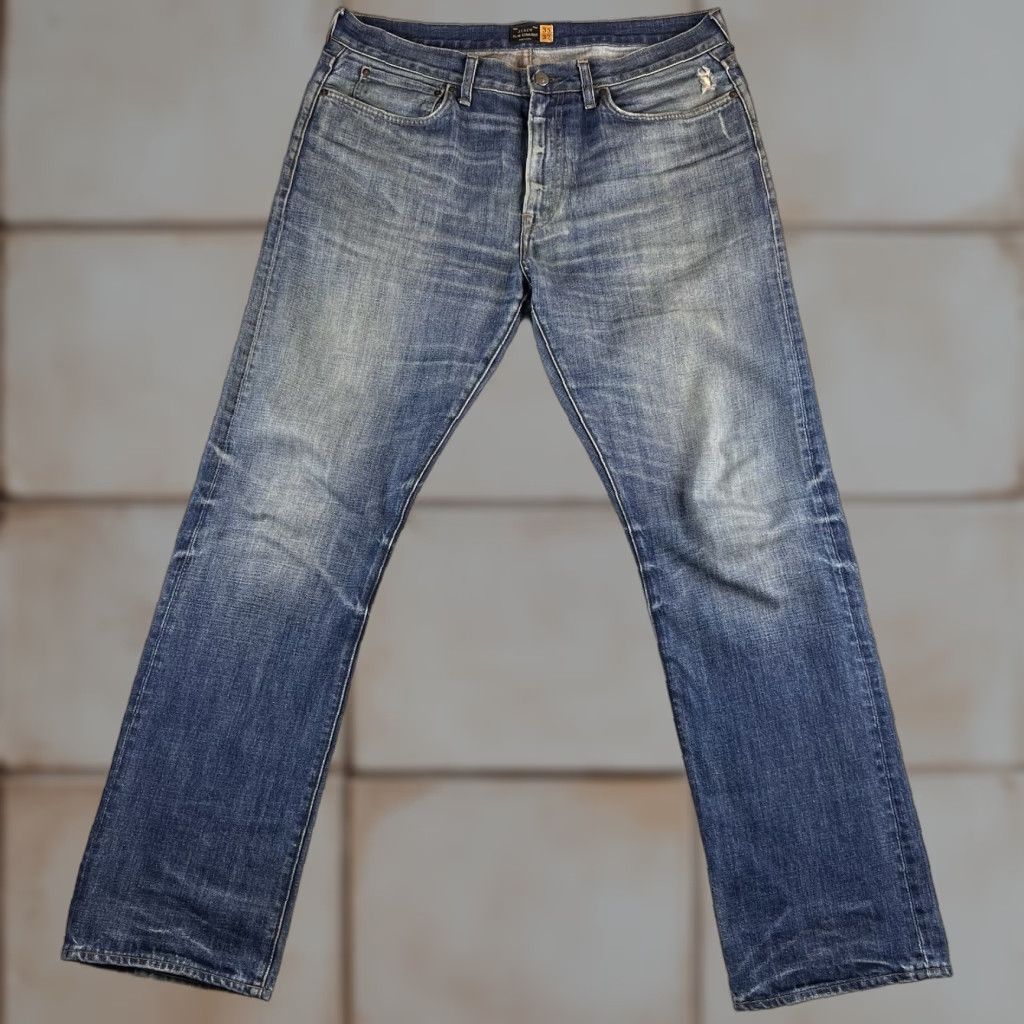 J.Crew J.CREW Jeans Slim Straight Mens 35x32 Blue Denim Cotton Distressed 5-Pocket Logo Button Zipper Vintage No N/A Size US 35 - 1 Thumbnail