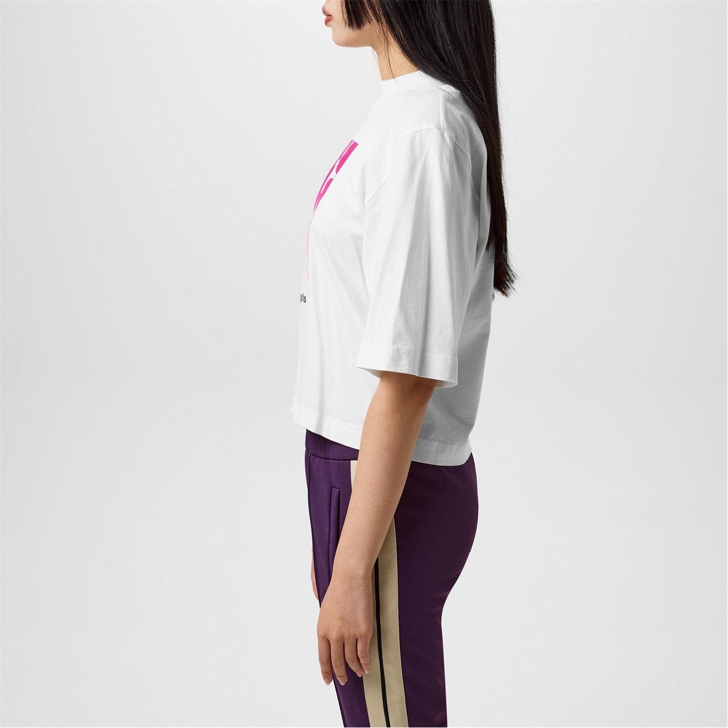 Palm Angels o1g2r1mq0325 Crop T-Shirt in White & Pink Size S / US 4 / IT 40 - 4 Thumbnail