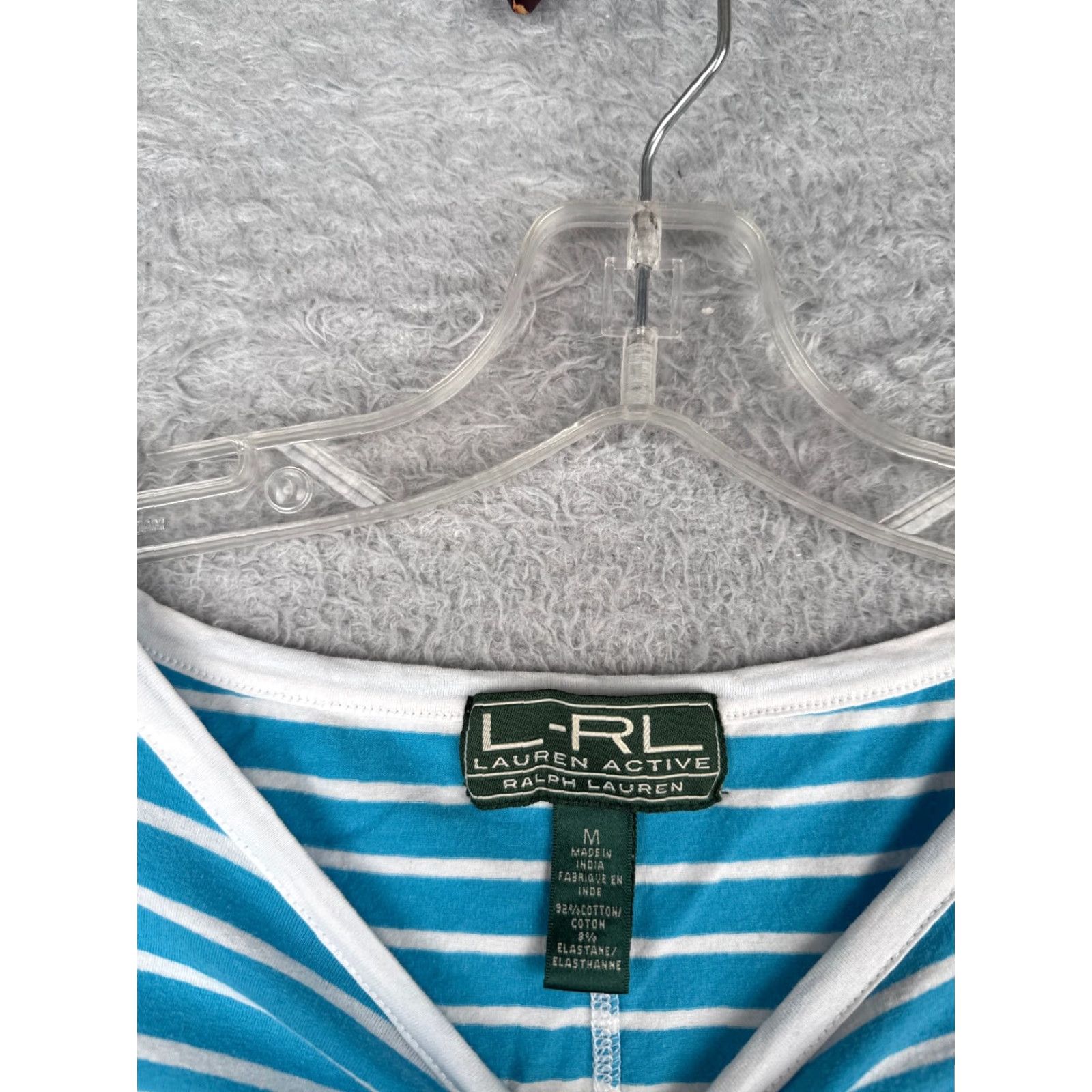 Ralph Lauren Lauren Active Shirt Women M Blue Stripe 3/4 Sleeve Round Neck Casual Jersey Cotton Blend Logo Vintage? No. Size M / US 6-8 / IT 42-44 - 6 Thumbnail