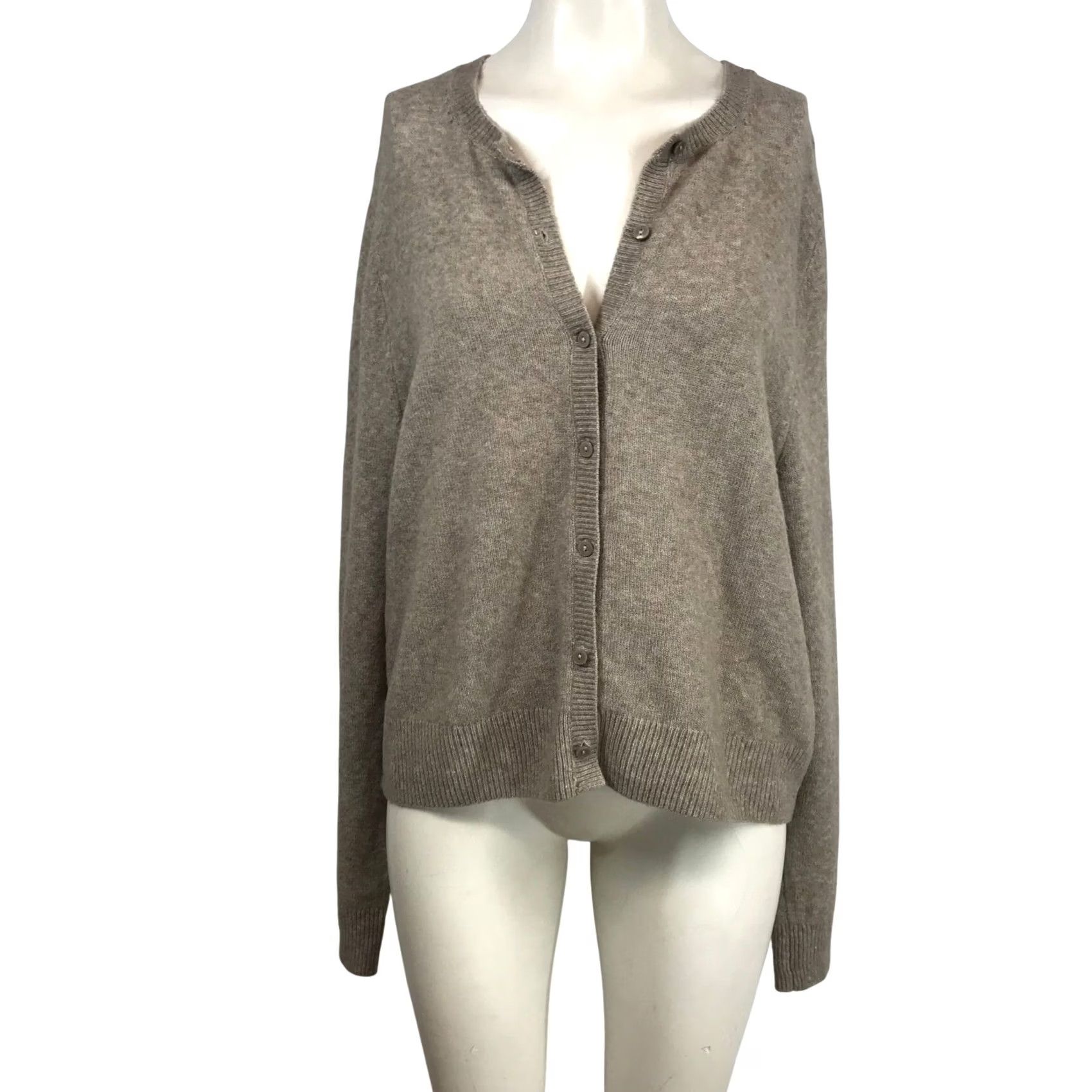 Abercrombie & Fitch Abercrombie & Fitch Womens XL Cardigan Merino Wool Blend Taupe Button Crew Neck Long Sleeve Size XL / US 12-14 / IT 48-50 - 2 Thumbnail