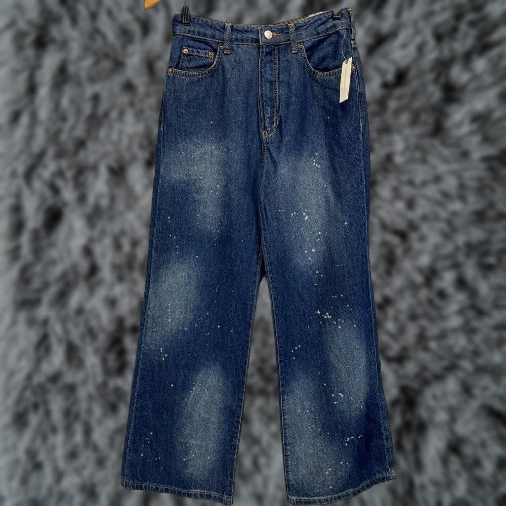 Vintage Pilcro for Anthropologie Jeans High Waist Wide-Leg Blue Paint Splatter Women Regular Size 26 NWT Flaw Missing Rivet Size 26" / US 2 / IT 38 - 1 Thumbnail