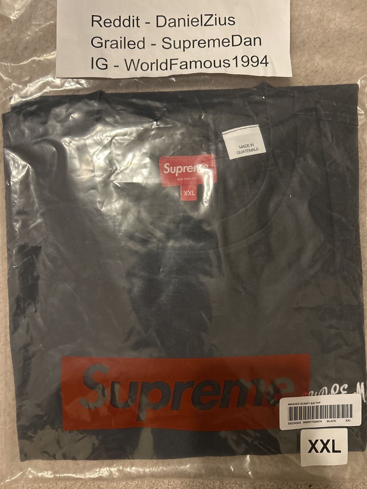Supreme Supreme Washed Script Short-Sleeve Top 'Black' Size US XXL / EU 58 / 5 - 3 Thumbnail