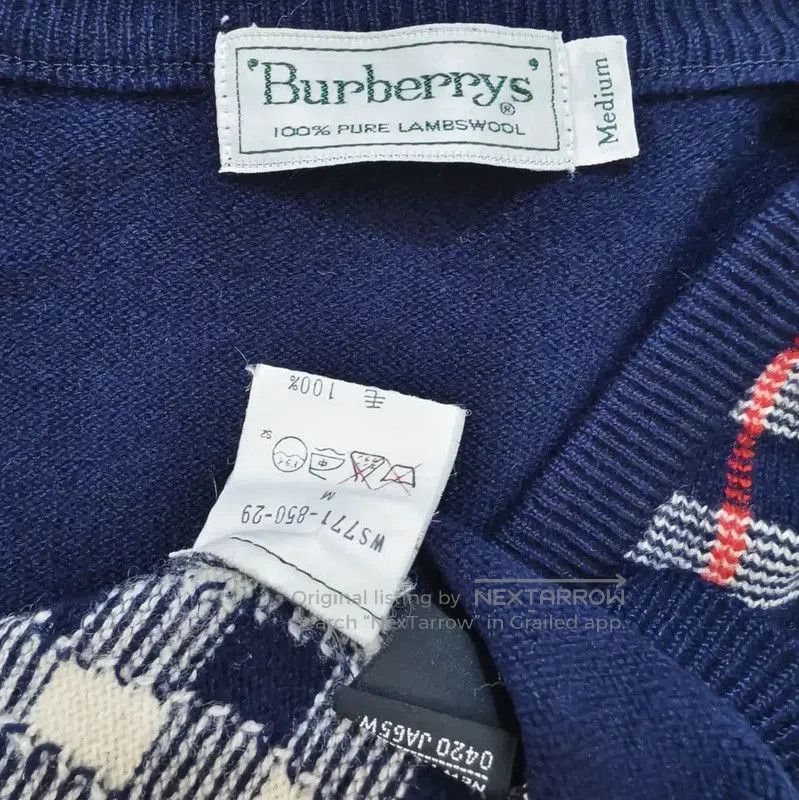 Burberry Burberry Navy Wool Plaid Long Sleeve Knit Sweater. Size M / US 6-8 / IT 42-44 - 5 Thumbnail
