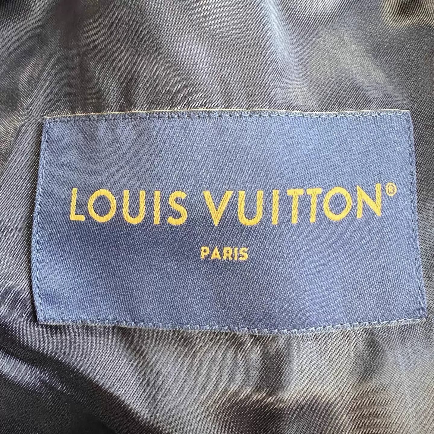 LV Denim Hooded Zip Flocked Logo Jacket Black 46