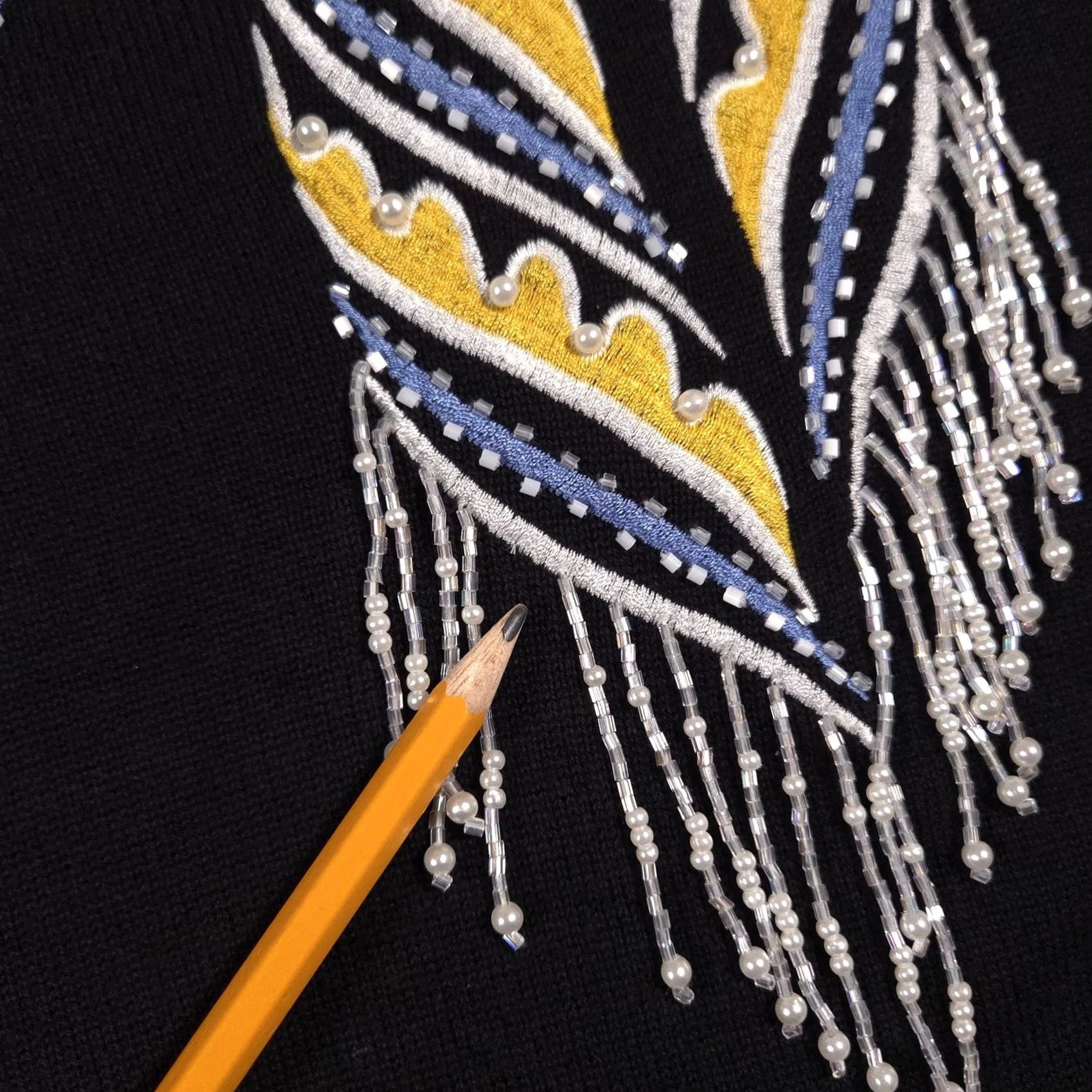 Bob Mackie VINTAGE Bob Mackie Wearable Art Sweater Womens M Black Beaded Fringe 90s Size M / US 6-8 / IT 42-44 - 6 Thumbnail