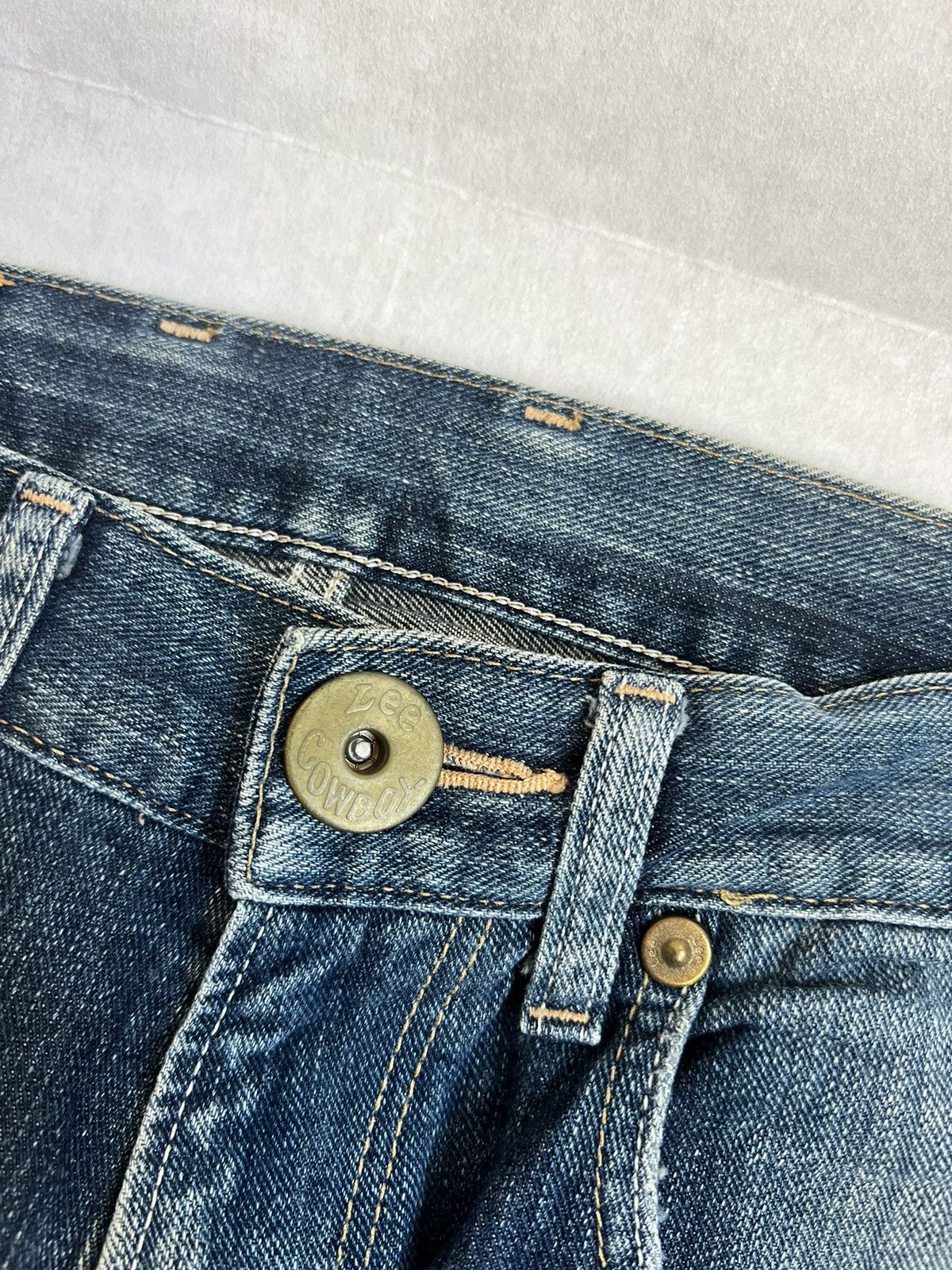 Lee Lee Cowboy Buckle Back Blue Wash Fading Distressed Denim Size US 31 - 11 Thumbnail