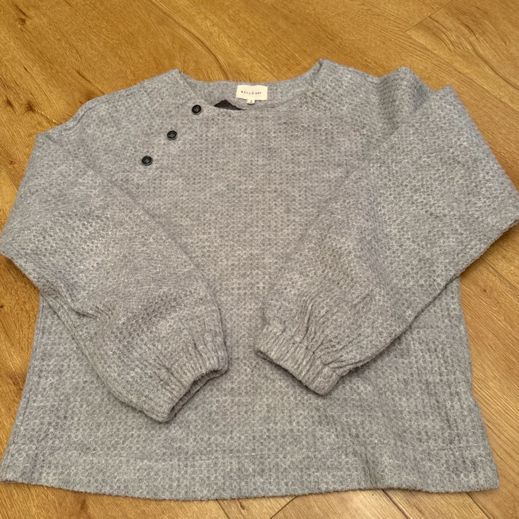 Anthropologie Anthropologie MELLO Day Sweater Waffle Knit Fuzzy Side Button Boho Gray Small Size S / US 4 / IT 40 - 5 Thumbnail