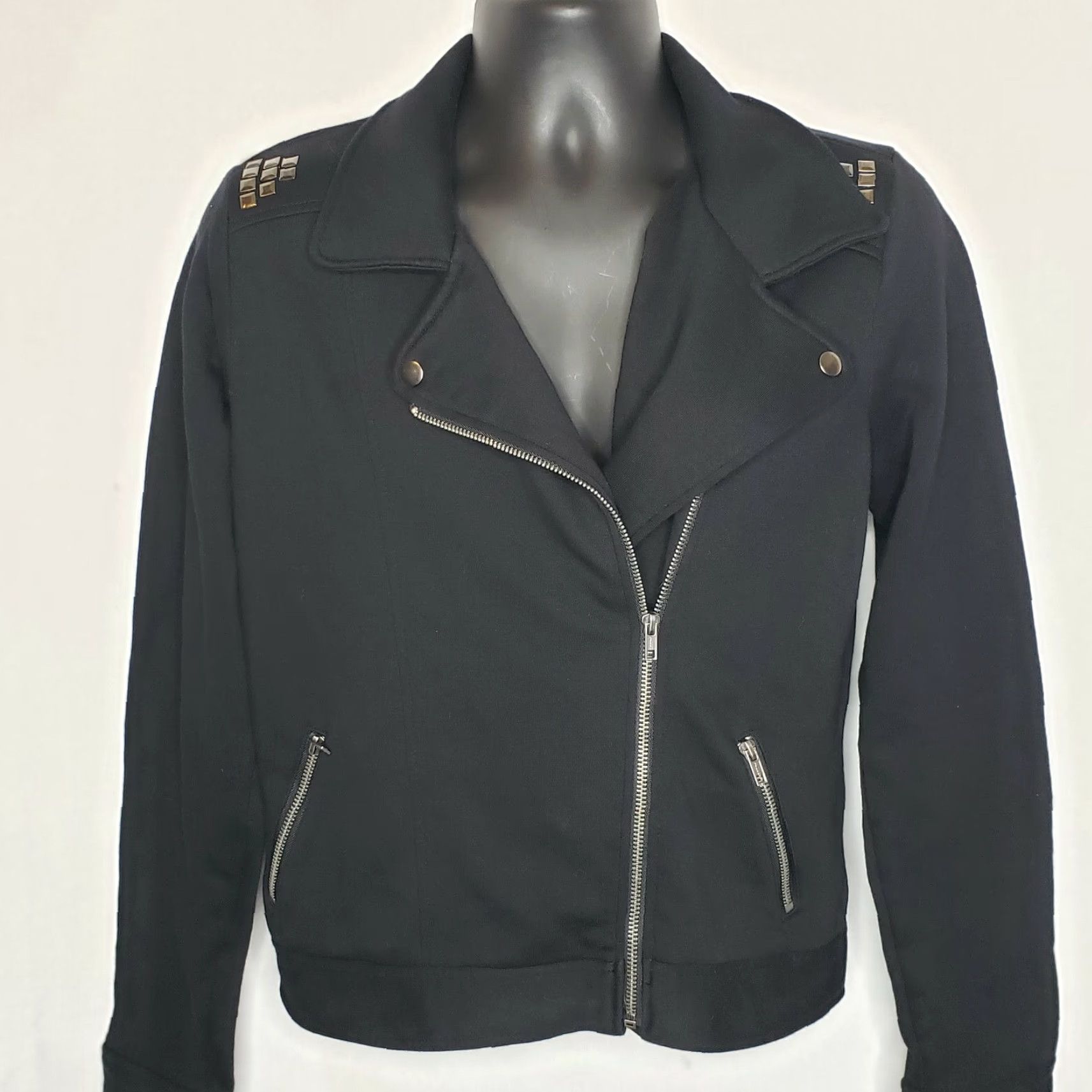 Vintage Maurices Jacket Black Knit Fabric Moto Style Long Sleeve Jacket Coat Large Women Size L / US 10 / IT 46 - 2 Thumbnail