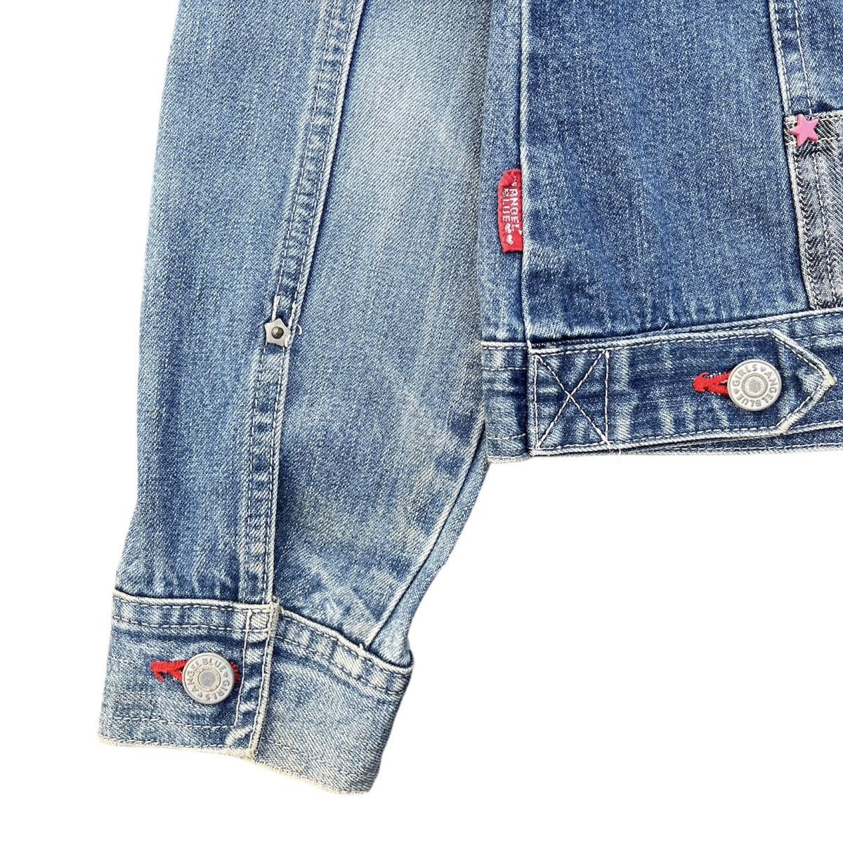 Angel Blue × Hysteric Glamour × Japanese Brand 🇯🇵 2000s Angel Blue Iconic Patchworks Logo Denim Jacket Size S / US 4 / IT 40 - 6 Thumbnail