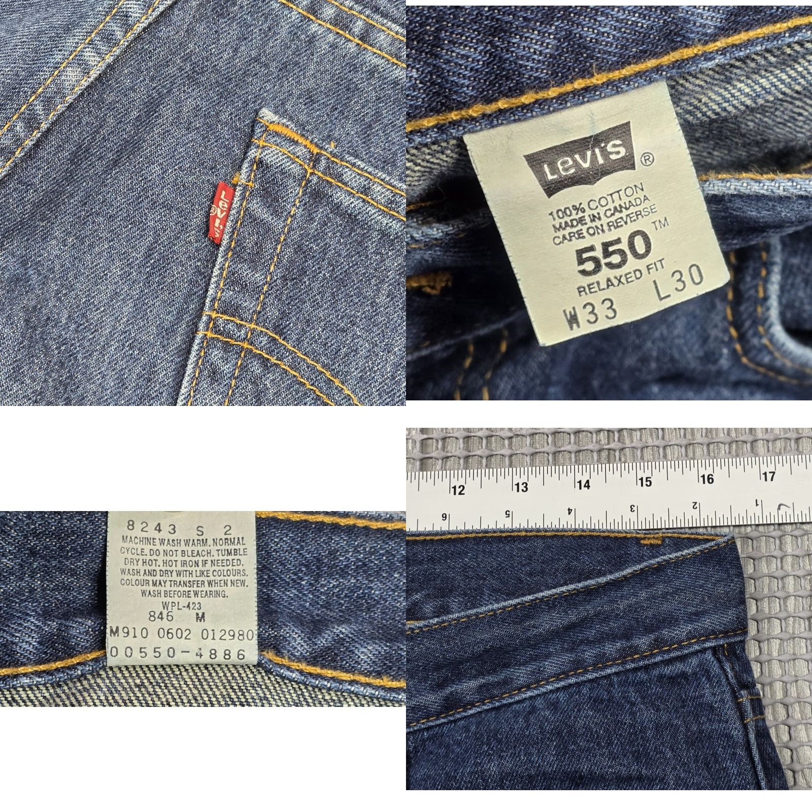Levi's VINTAGE Levi's Jeans Mens 33X30 Blue Relaxed Fit 550 Tapered Leg Distress Fade Wash 100% Cotton Denim Modern/Regular Mens Size US 33 - 8 Thumbnail