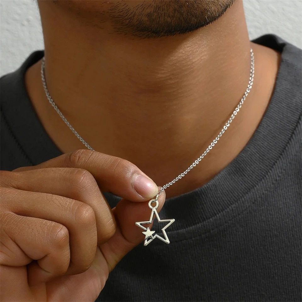 Jewelry Hollow Double Star Pendant Necklace Size ONE SIZE - 3 Thumbnail