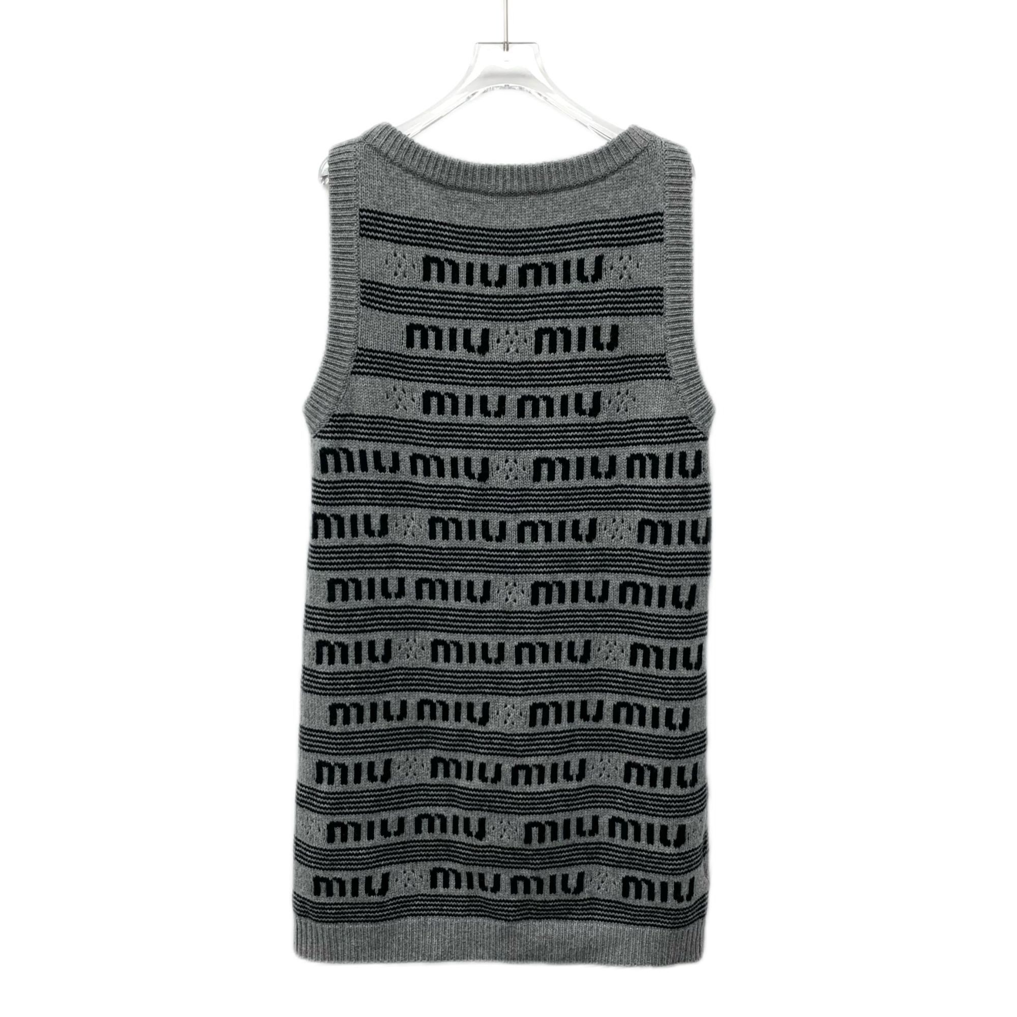 Miu Miu Miu Miu 2022 Dark Grey Logo Stripe Intarsia Cashmere Sleevel Size XS / US 0-2 / IT 36-38 - 16 Thumbnail