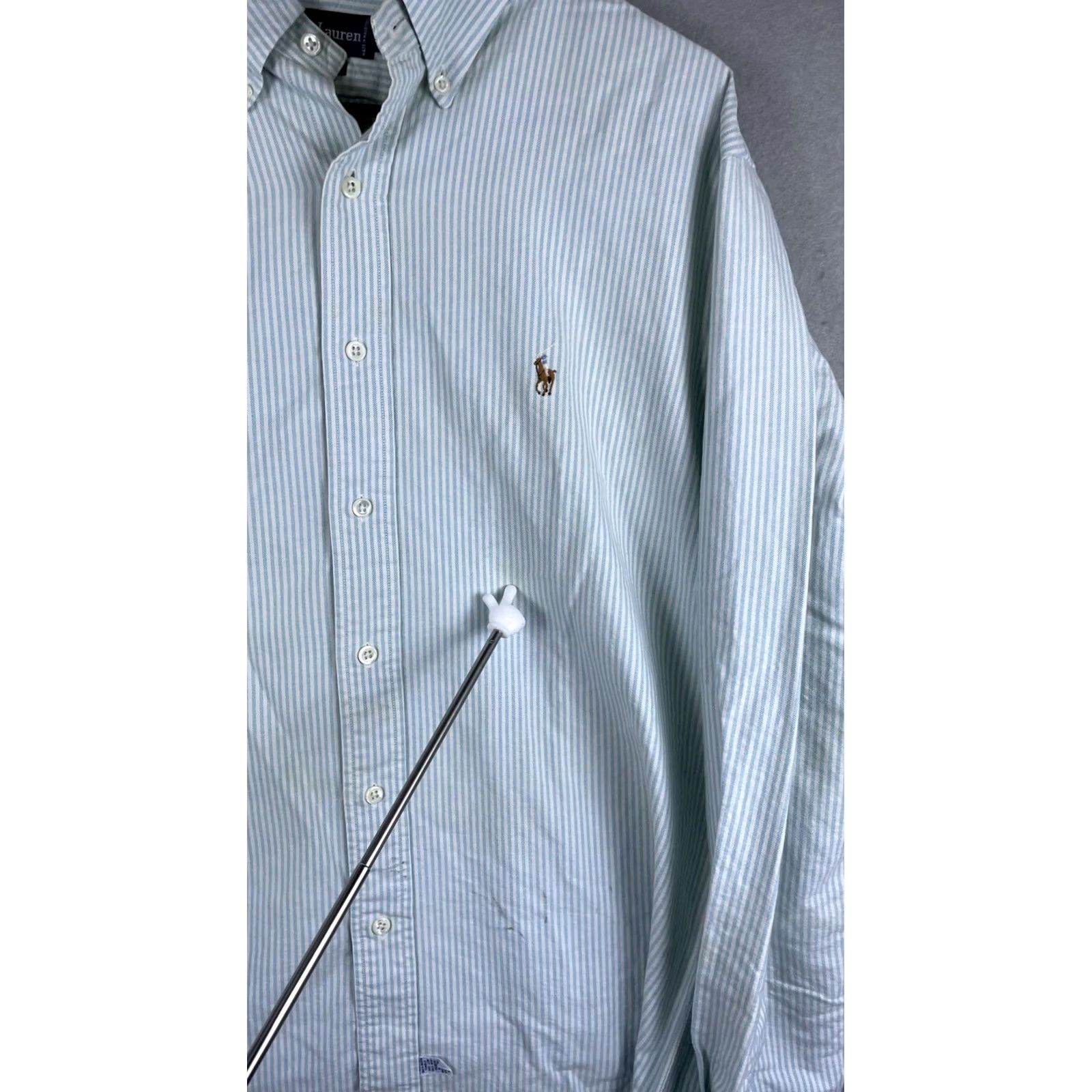 Ralph Lauren Ralph Lauren Dress Shirt Mens Blue White Stripe Button Down Cotton Logo 17-35 Size 46R - 5 Thumbnail