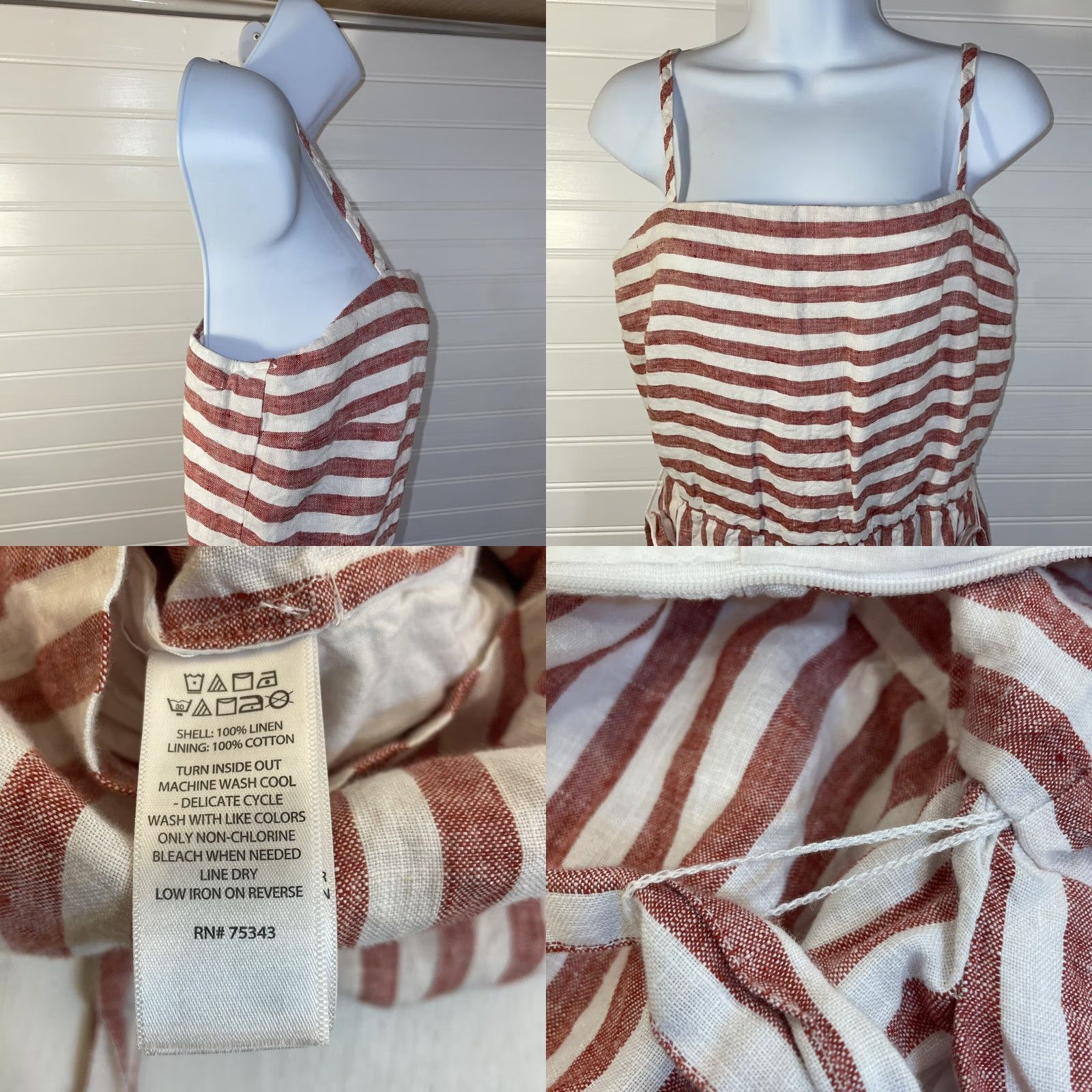 Vintage C&C California Romper Size 8 100% Linen Light Maroon White Stripes Spaghetti Strap Sleeveless Wide-Leg Casual Adult Womens Regular Fit Vintage: No Size 30" / US 8 / IT 44 - 8 Thumbnail