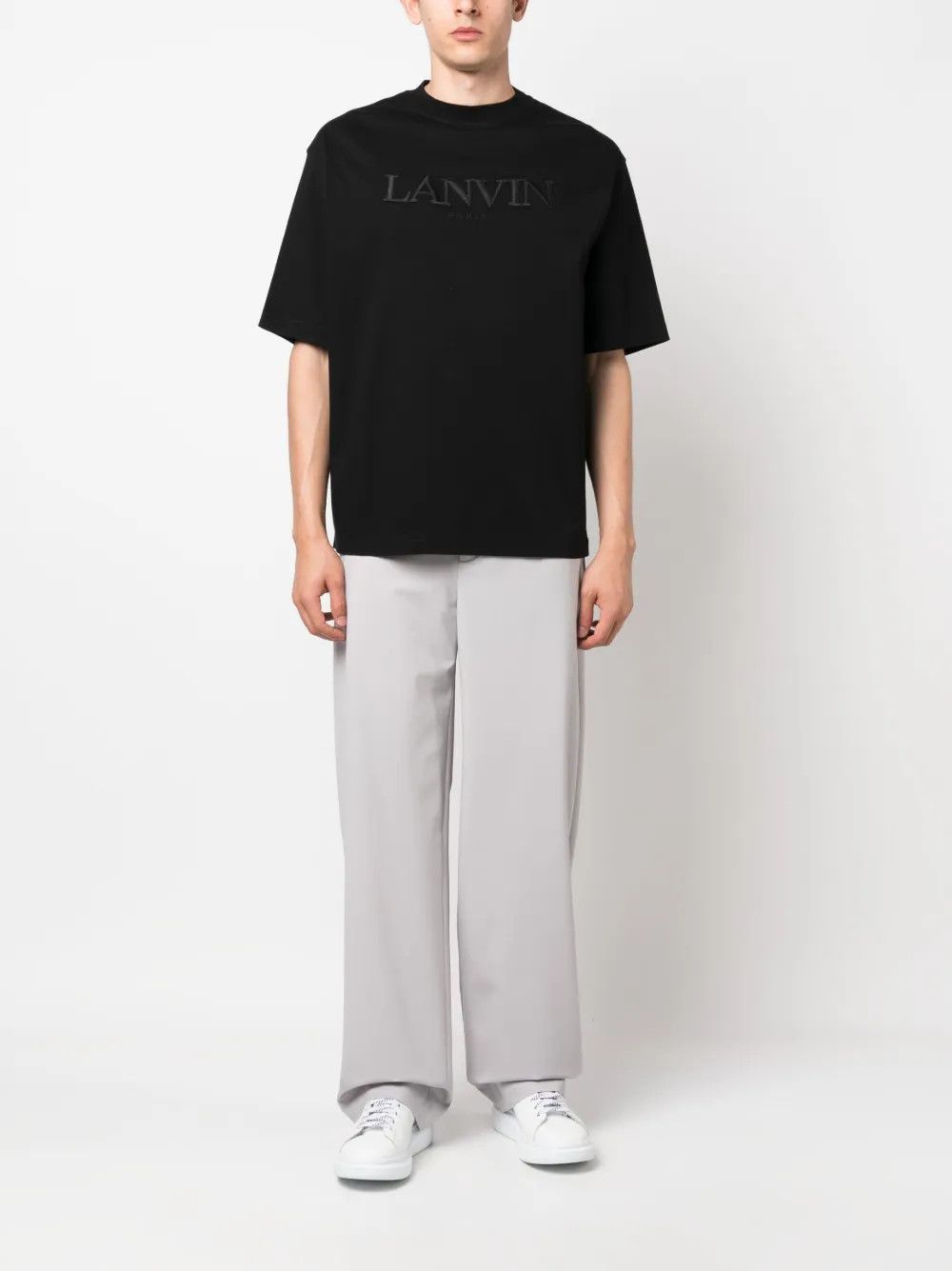 Lanvin oc11z0426 Logo Applique Cotton T-Shirt in Black Size US L / EU 52-54 / 3 - 3 Thumbnail