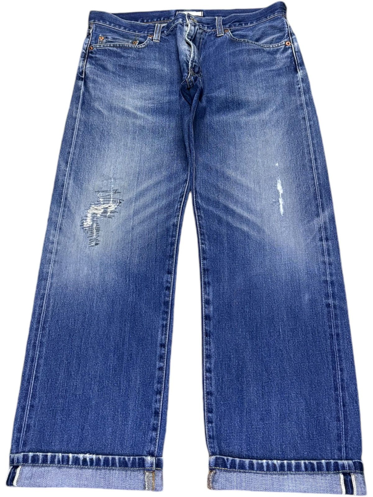 Japanese Brand × Uniqlo Vintage Japanese Uniqlo Selvedge Mud Wash Distressed Jeans Size US 33 - 1 Thumbnail