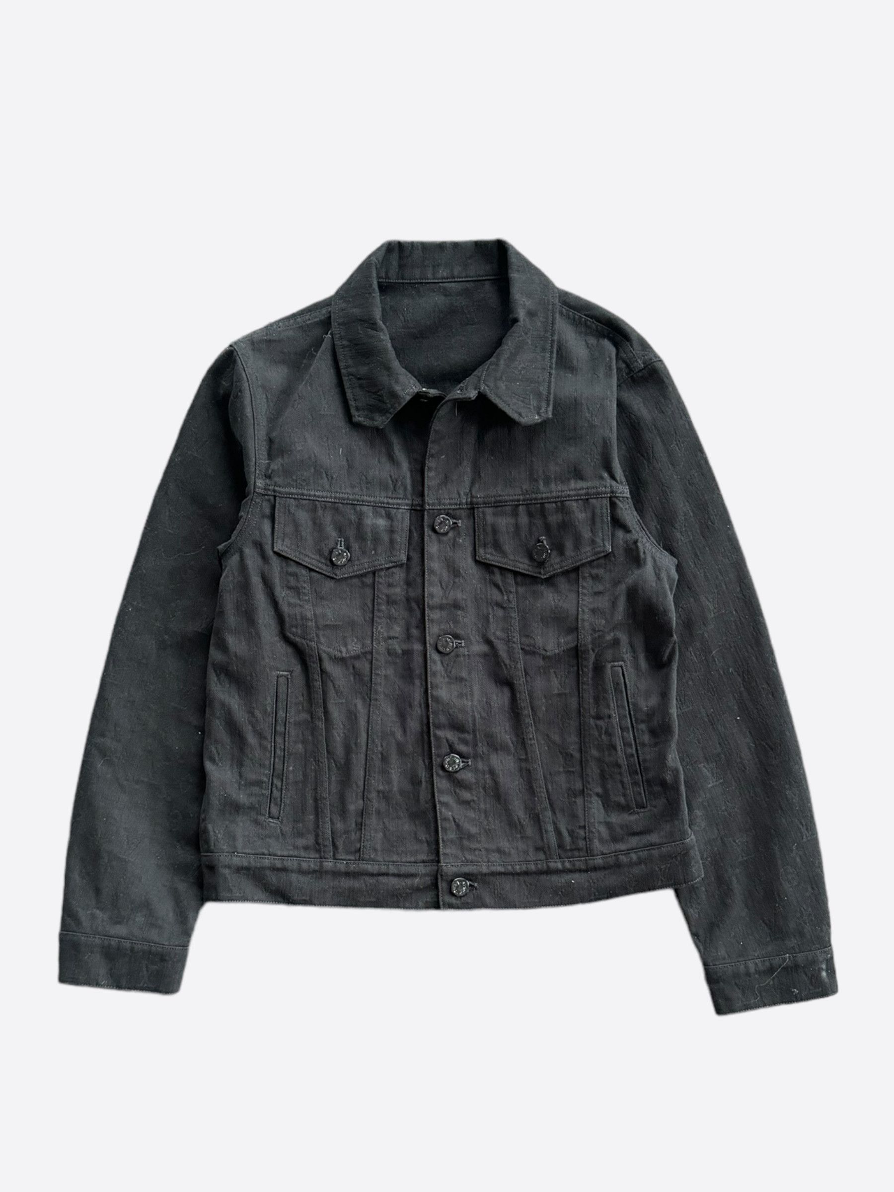 Image of Louis Vuitton Black Monogram Denim Jacket, Men's (Size Small)