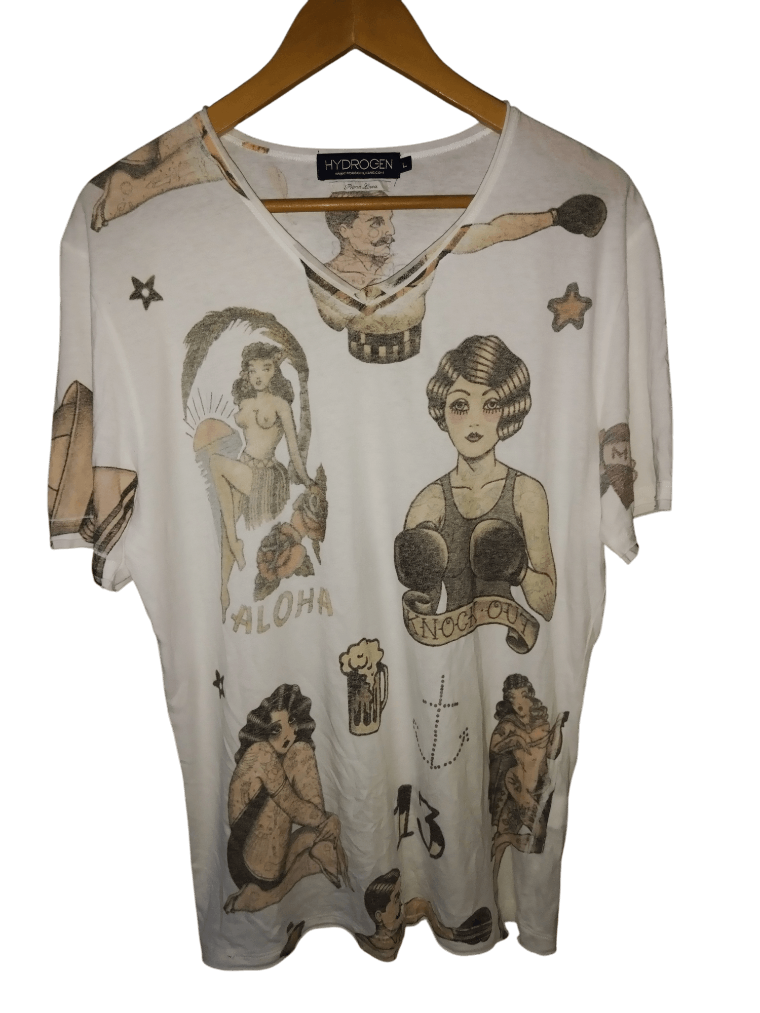 HYDROGEN Vintage Hydrogen V Neck 90s Tshirt Size US L / EU 52-54 / 3 - 1 Thumbnail
