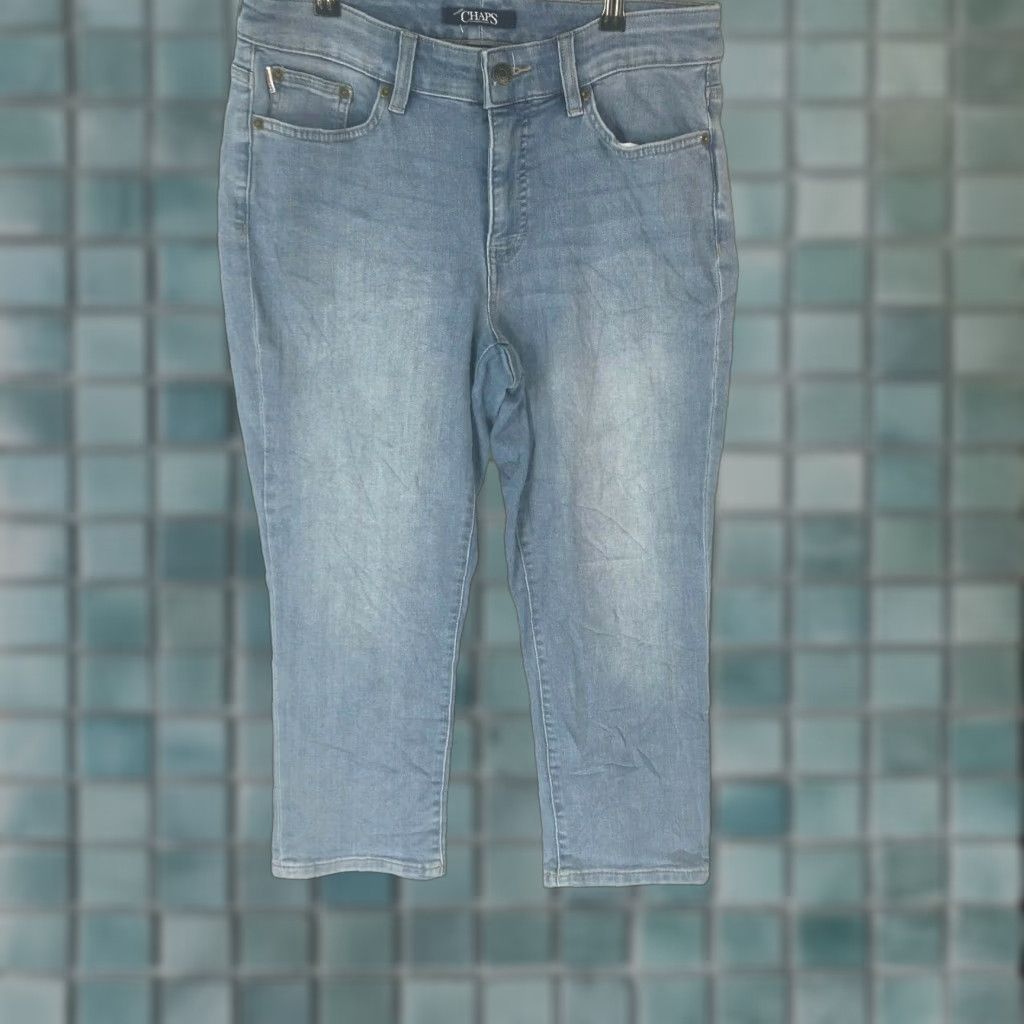 Chaps Chaps Jeans Womens Casual Regular Ankle Denim Blue Size 6 Slim Fit Stretch Mid Rise 21 Inseam 4 Pockets Blue Denim Straight Leg Casual Jeans Womens Size 28" / US 6 / IT 42 - 1 Thumbnail